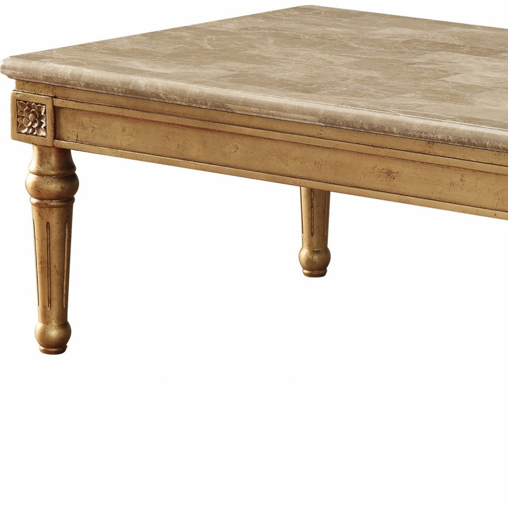 32" X 57" X 20" Marble Antique Gold Wood Coffee Table-3