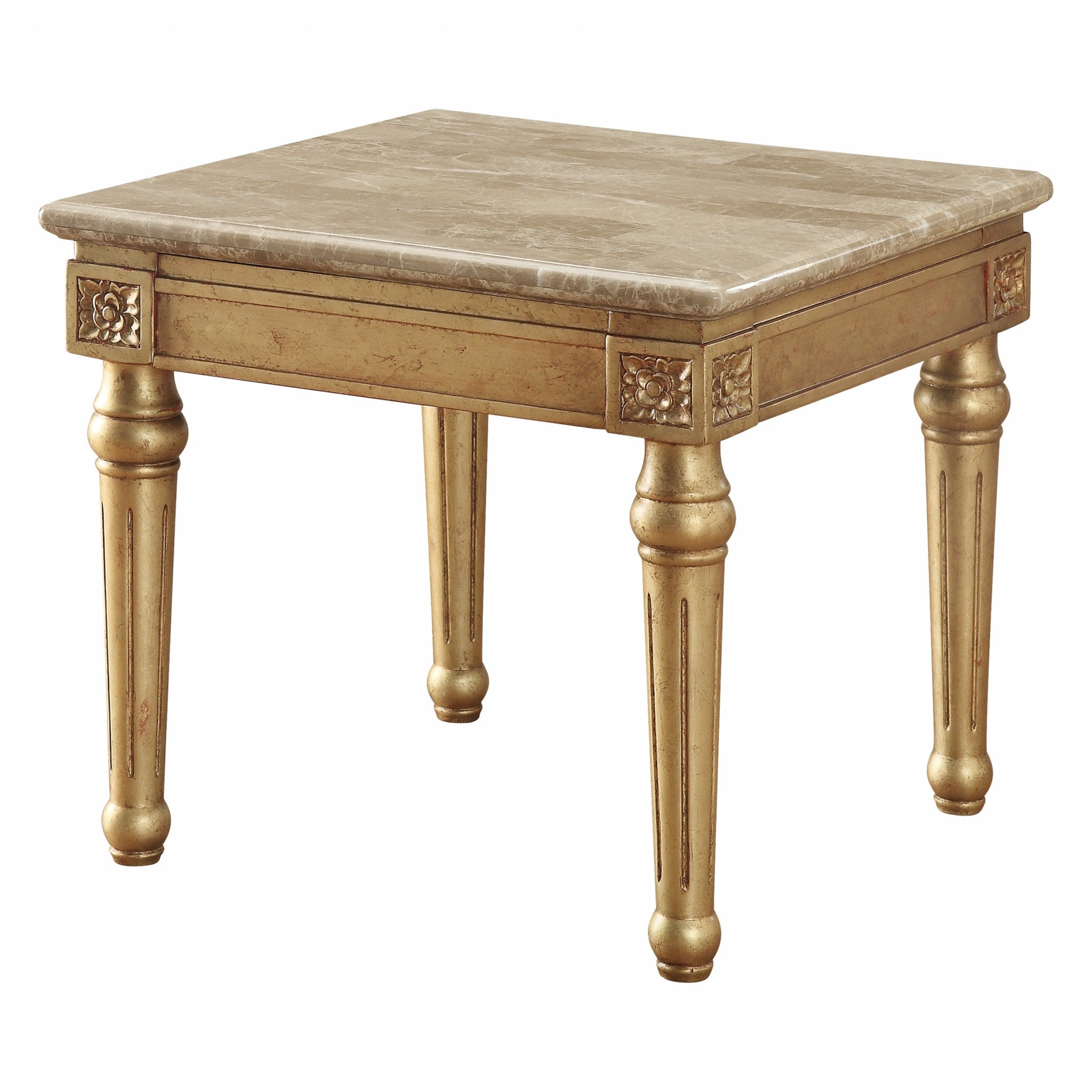 24" Antique Gold And White Faux Marble Square End Table-2