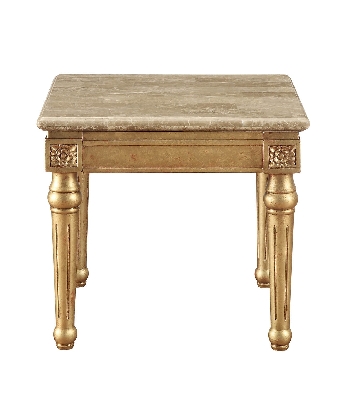 24" Antique Gold And White Faux Marble Square End Table-1