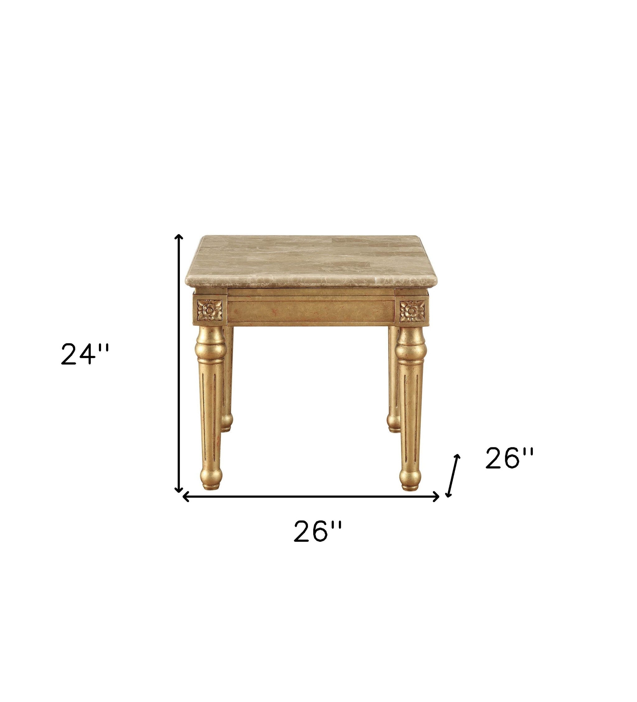 24" Antique Gold And White Faux Marble Square End Table-6