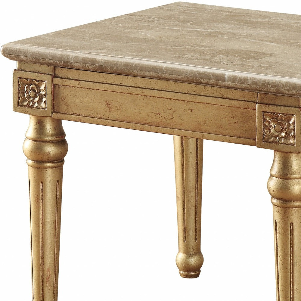 24" Antique Gold And White Faux Marble Square End Table-3