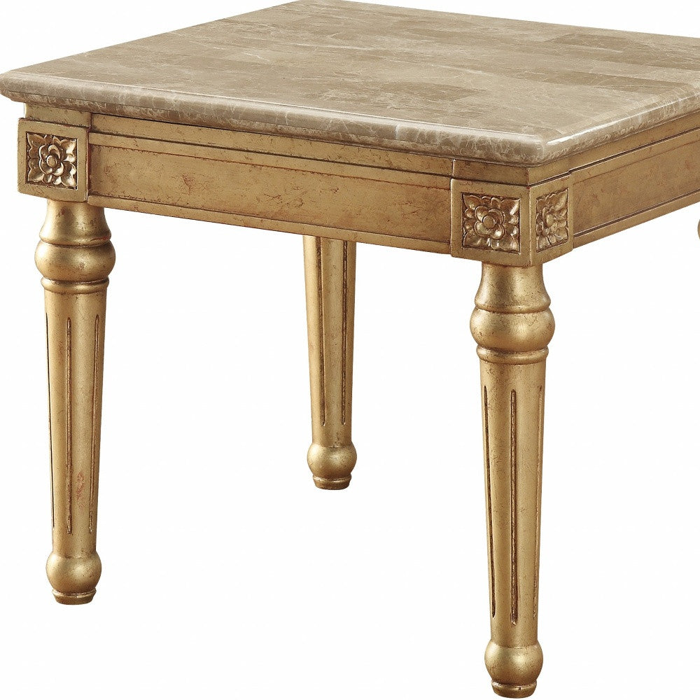 24" Antique Gold And White Faux Marble Square End Table-4