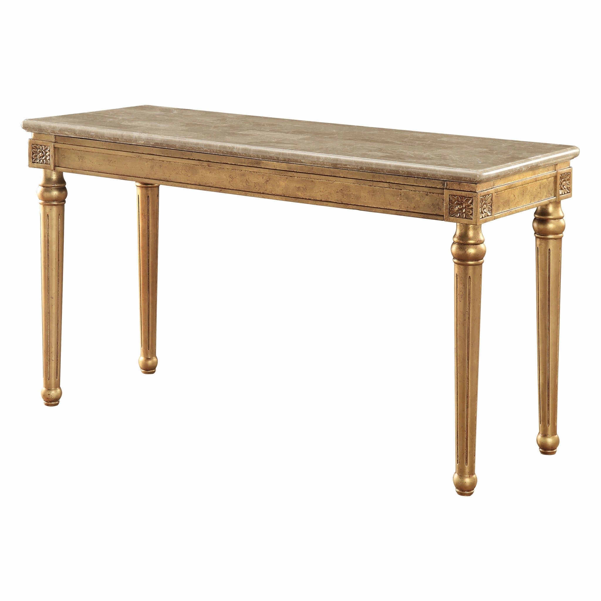 57" Brown and Gold Genuine Marble Console Table-0