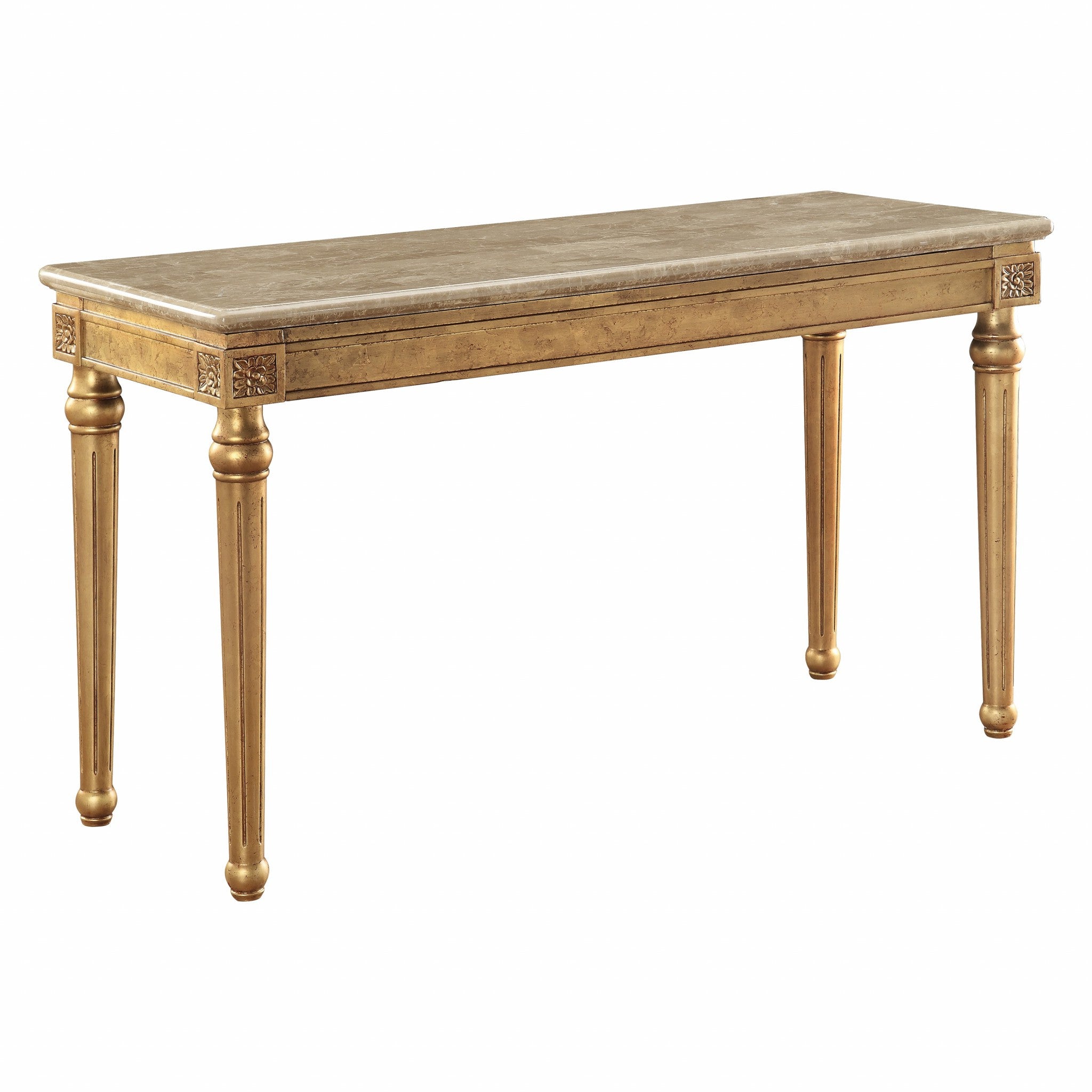 57" Brown and Gold Genuine Marble Console Table-3