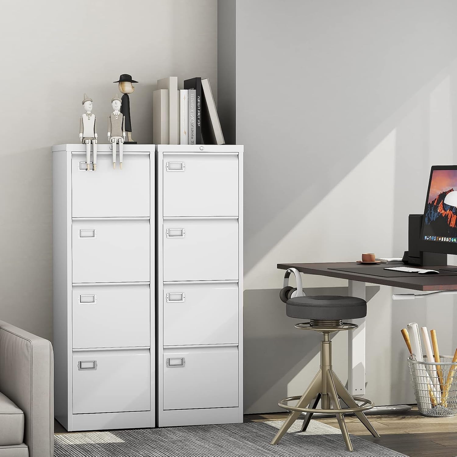 White 4 Drawer File Cabinet With Lock 16 Inch Deep