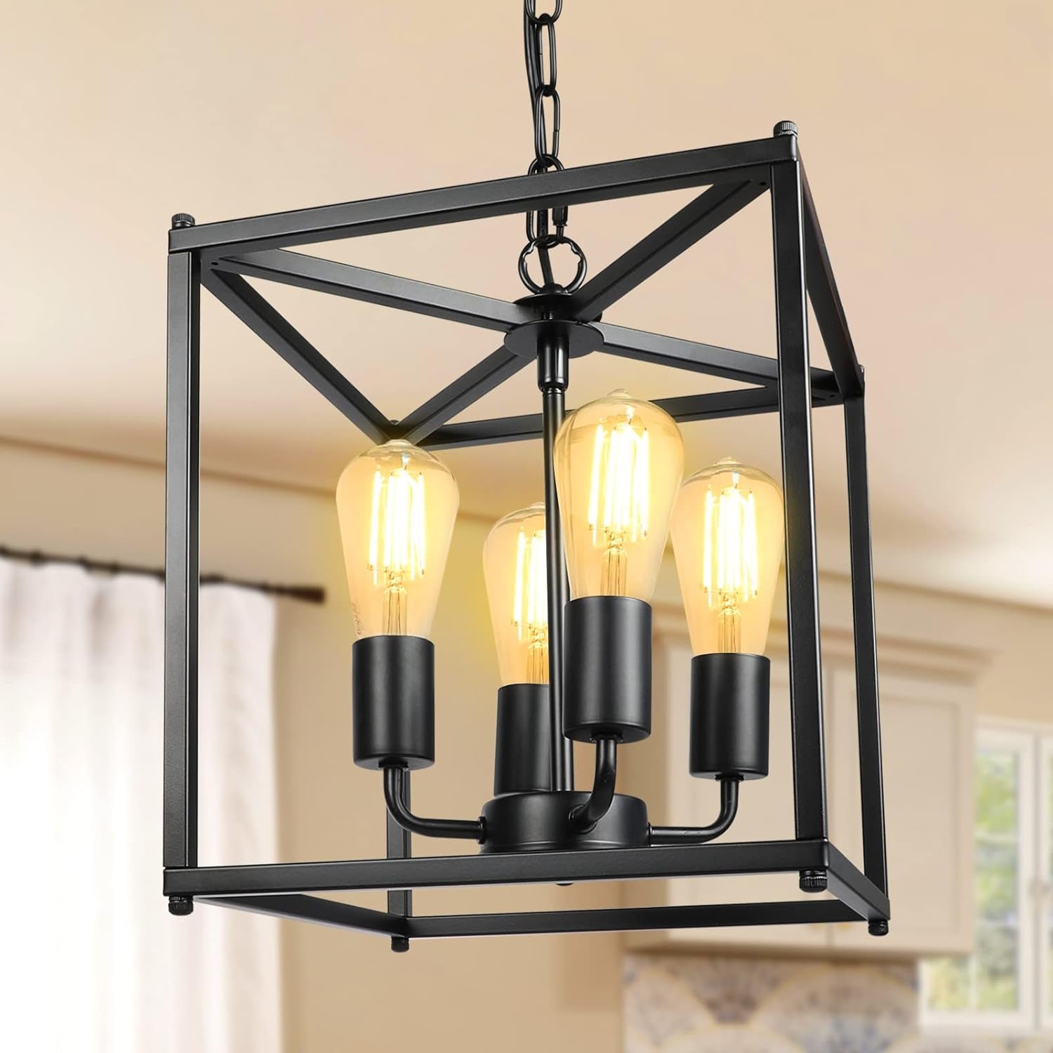 Black Farmhouse 4 Light Chandelier Pendant Light Adjustable