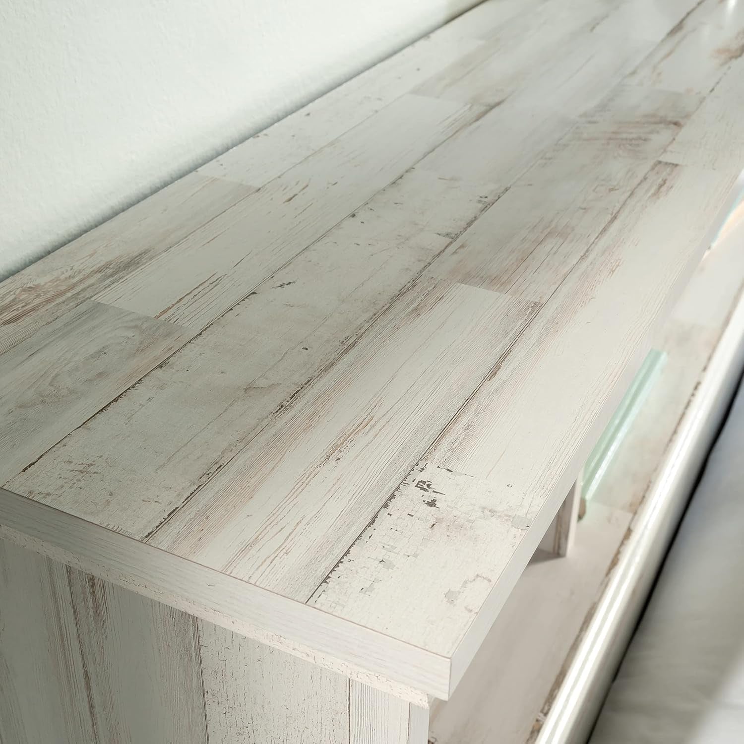 Versatile White Plank Headboard with Adjustable Storage Shelves