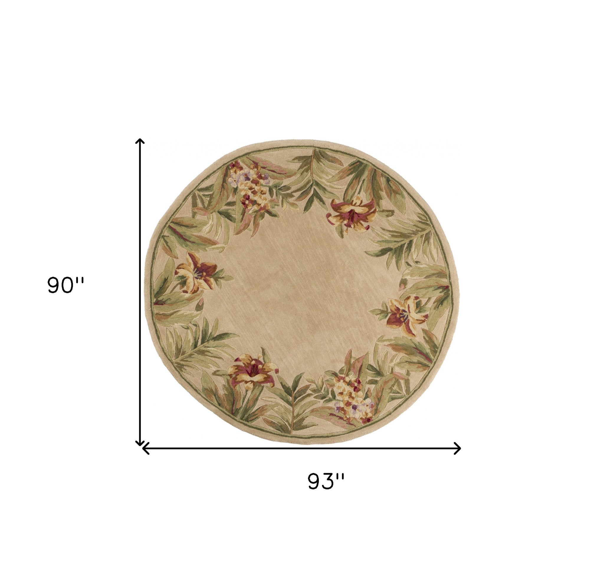 8' Ivory Round Wool Tropical Floral Hand Tufted Area Rug-4