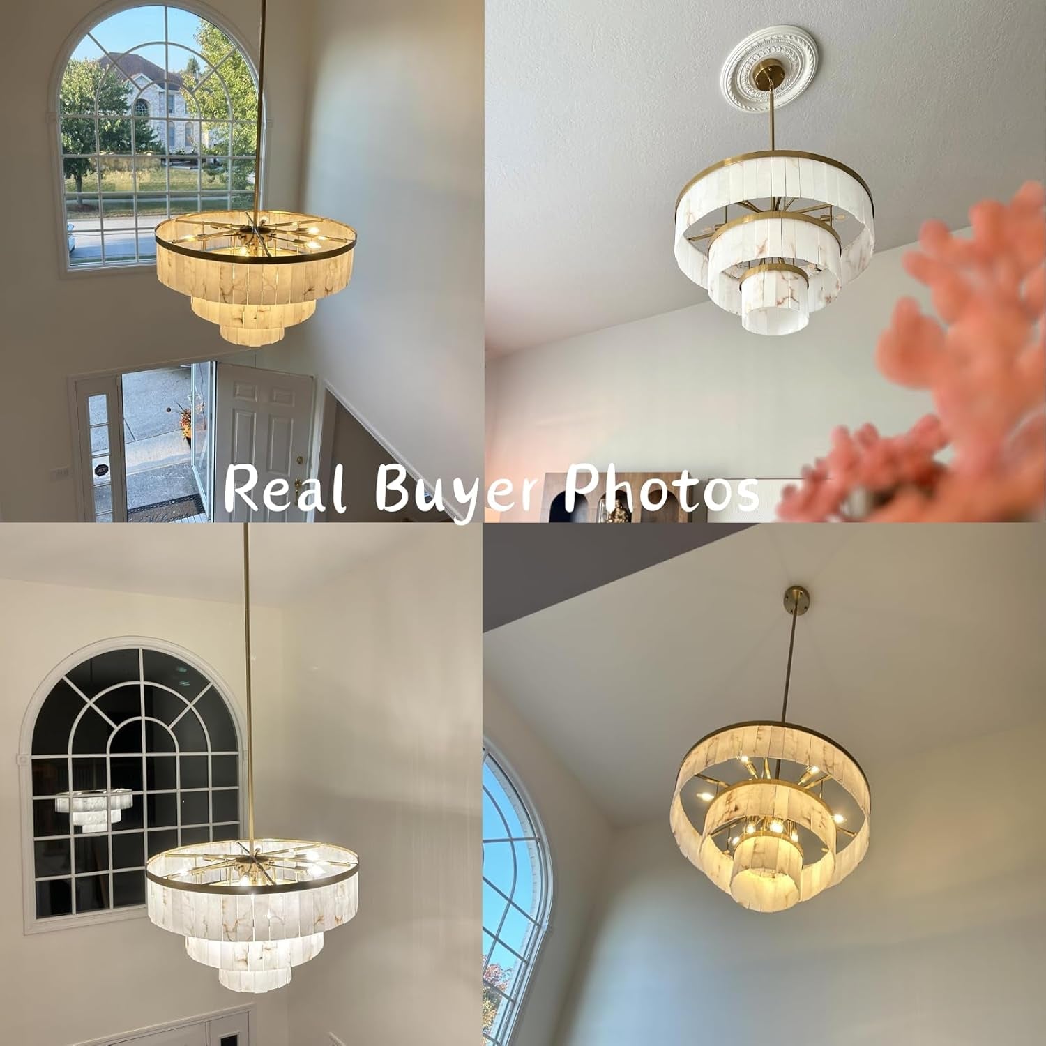 Alabaster 3 Tier Chandelier 34 Inch Gold Finish Fixture-2