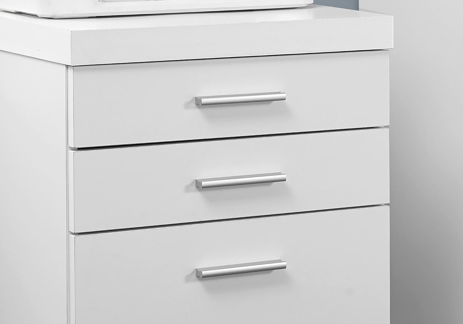 White Hollow Core 3 Drawer File Cabinet On Castors