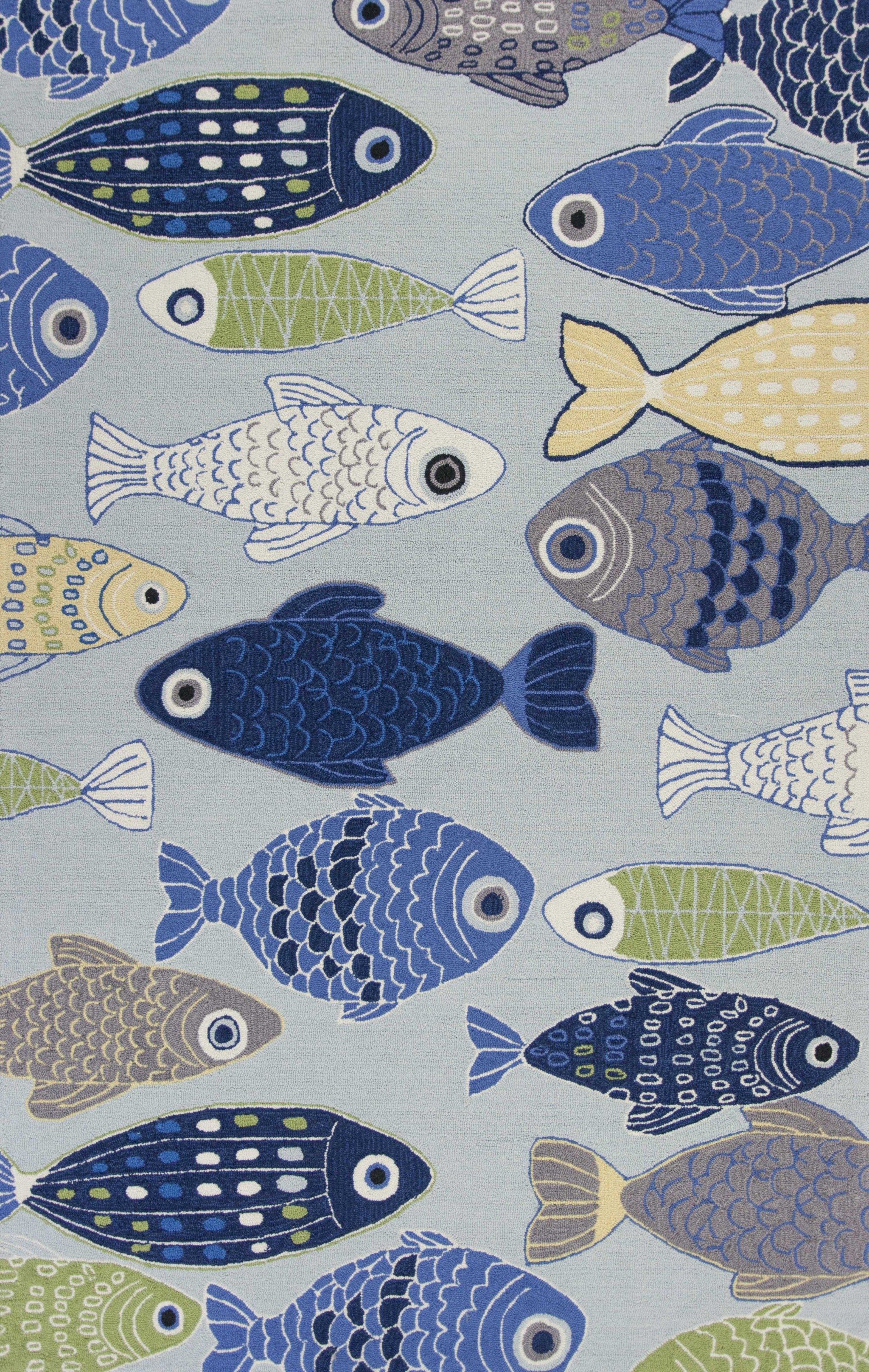 3' X 5' Light Blue and Dark Blue Fishes Hand Tufted Area Rug-5