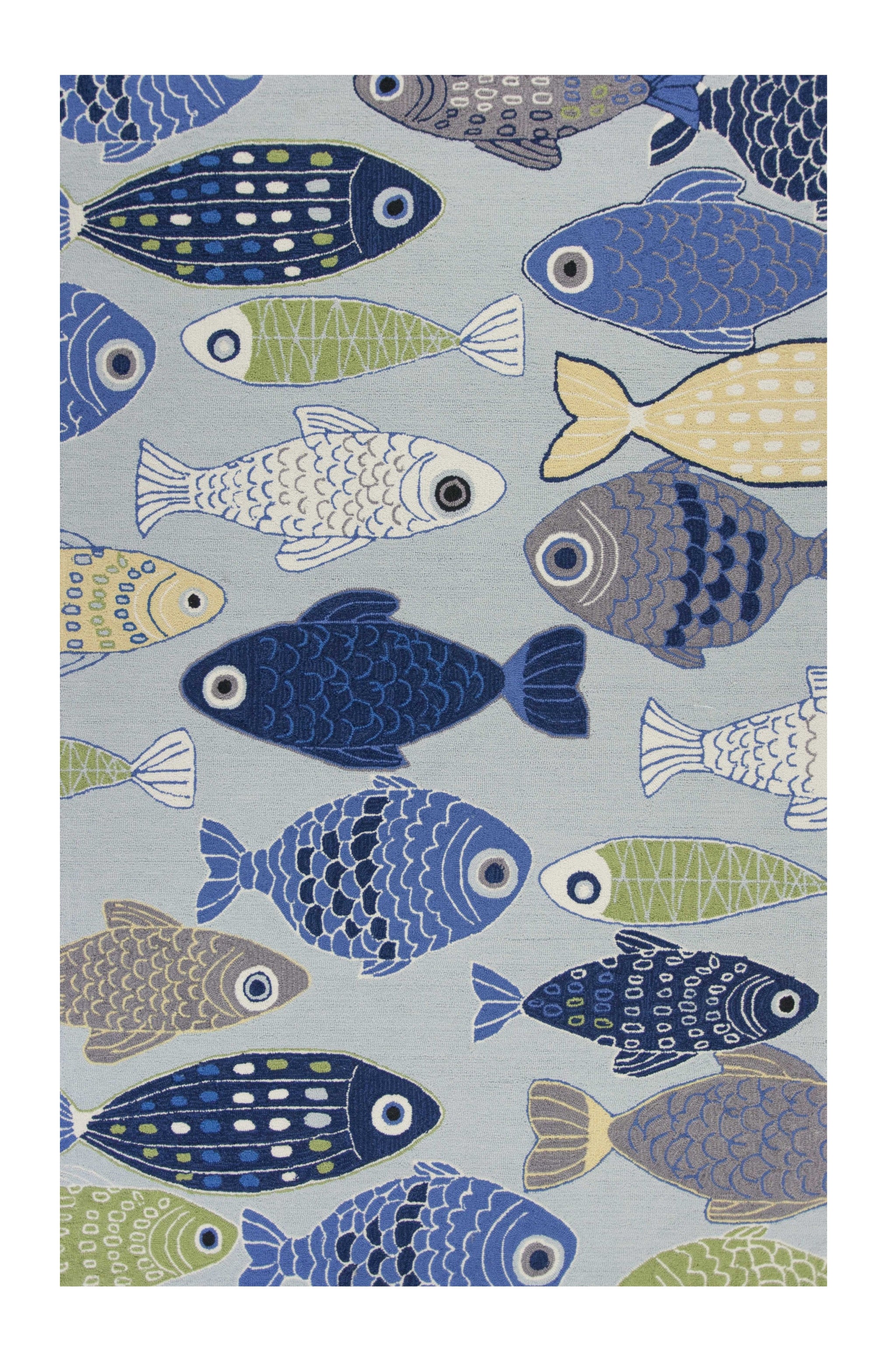 3' X 5' Light Blue and Dark Blue Fishes Hand Tufted Area Rug-1