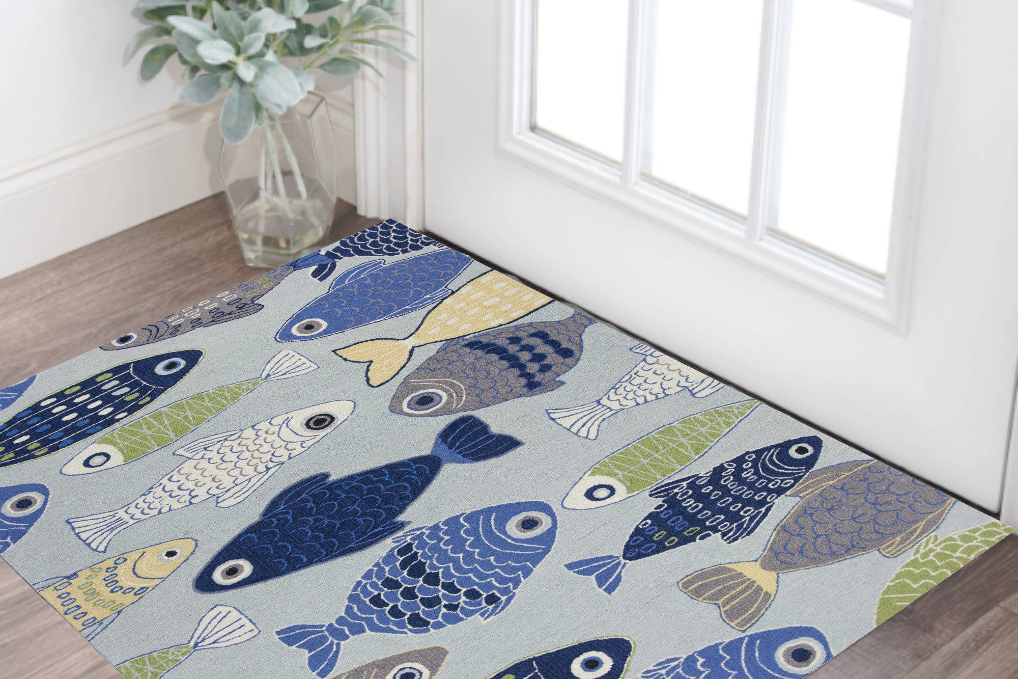 3' X 5' Light Blue and Dark Blue Fishes Hand Tufted Area Rug-0