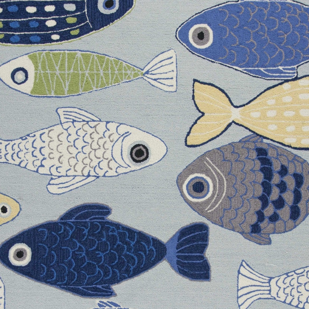 3' X 5' Light Blue and Dark Blue Fishes Hand Tufted Area Rug-2