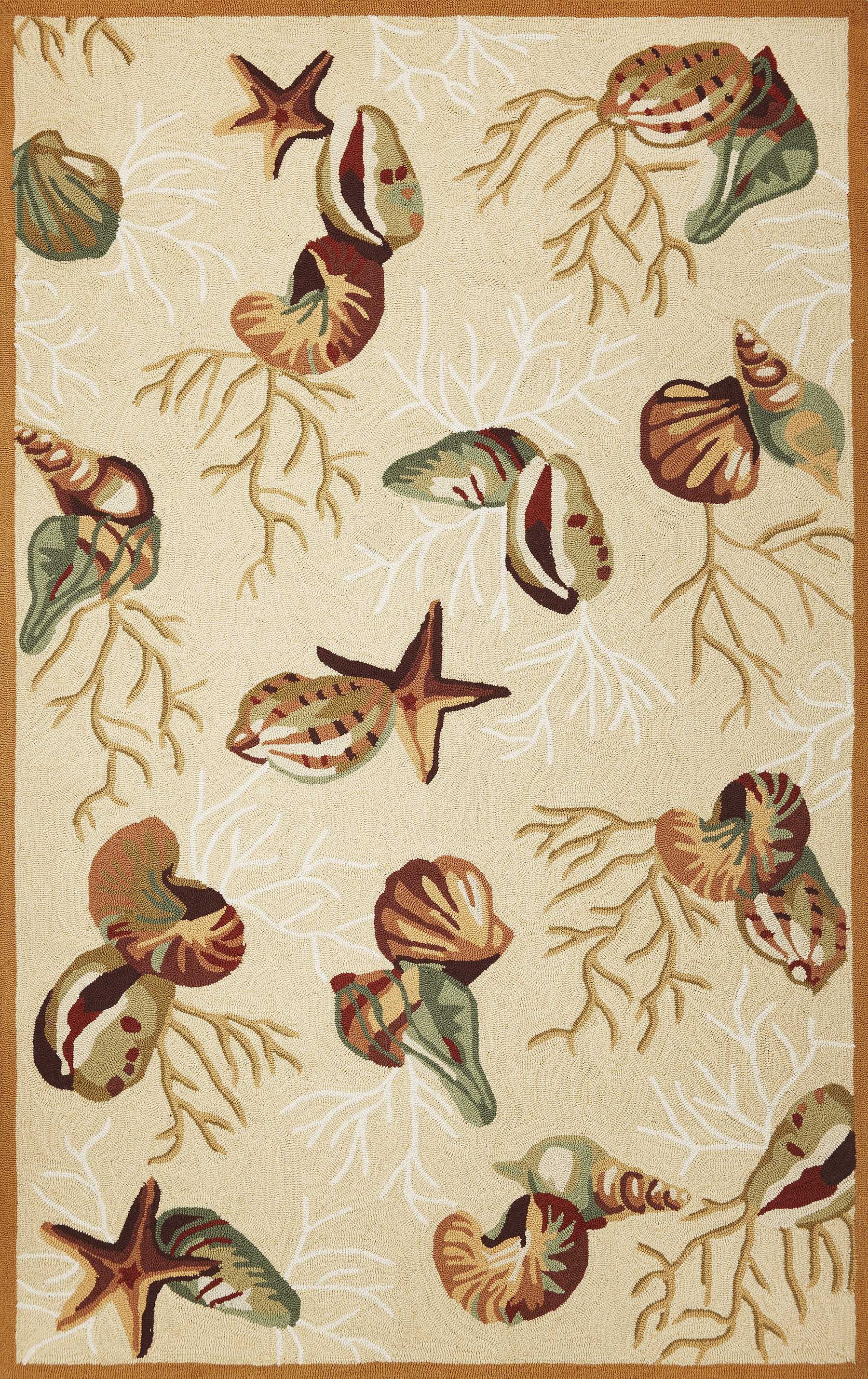 3' X 5' Beige Corals And Shells Area Rug-0