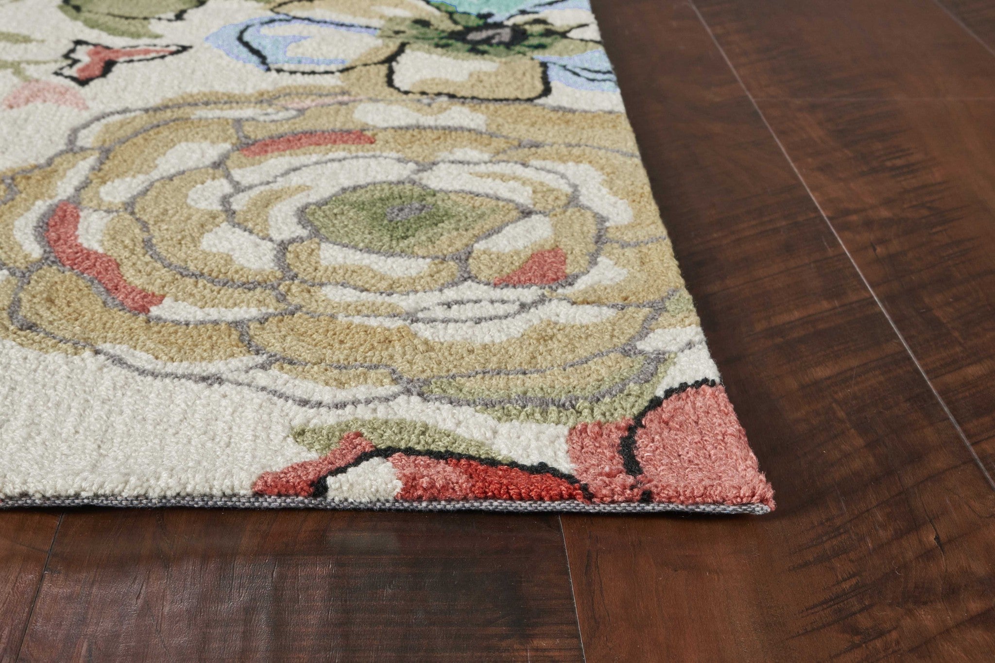 3' X 5' Beige Hand Hooked Oversized Floral Indoor Area Rug-5