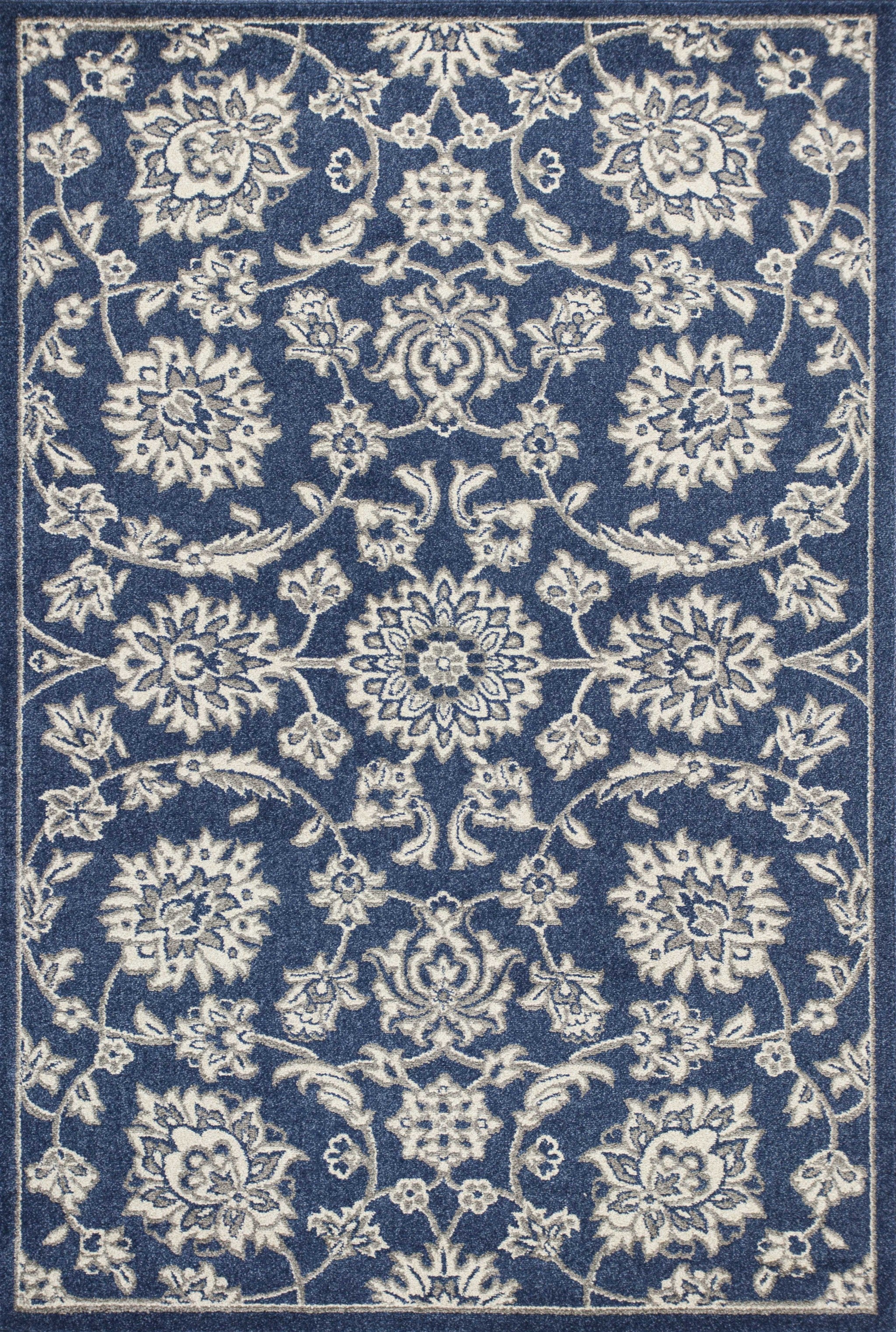 5' X 8' Denim Floral Vines Uv Treated Area Rug-1