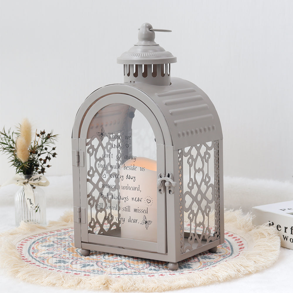 11''High Remembrance Lantern with Timer Candle Bereavement Sympathy Gift Memorial Lantern (Grey)-3