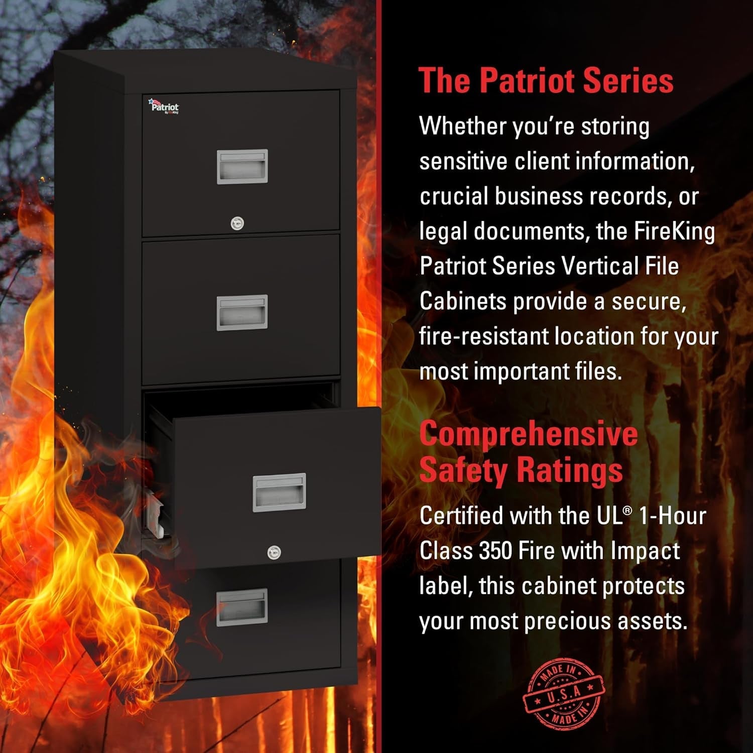 Patriot Vertical 4 Drawer Fire Rated File Cabinet USA Made
