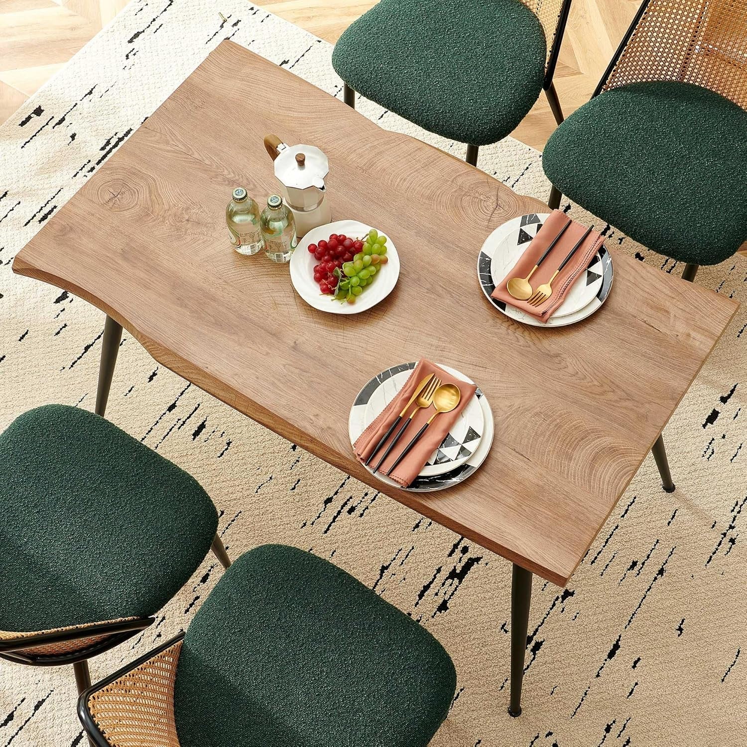 Elegant Walnut Finish 47 Inches Dining Table Set Four