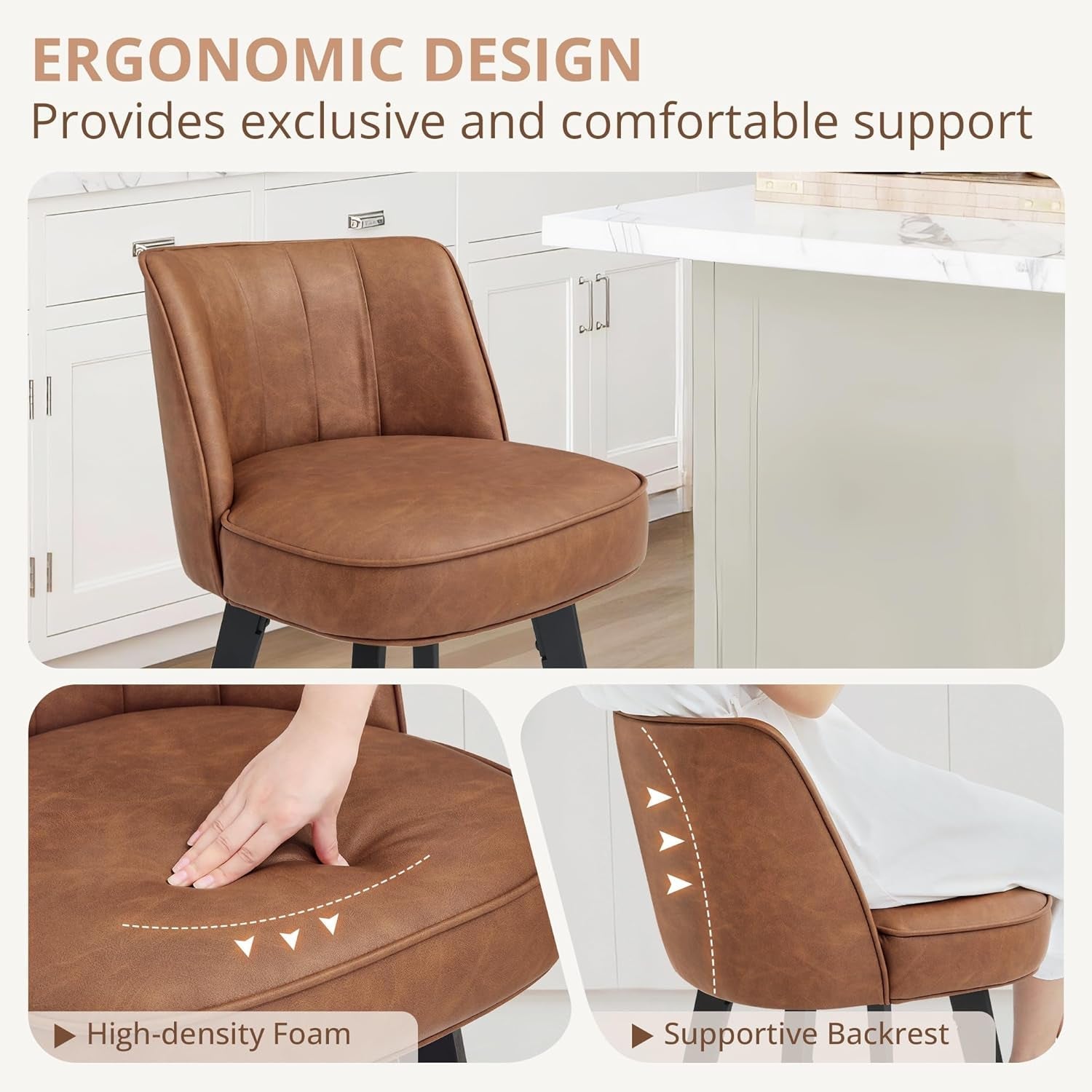 Set of 3 26 Inch Counter Height Bar Stools Swivel Wood Legs