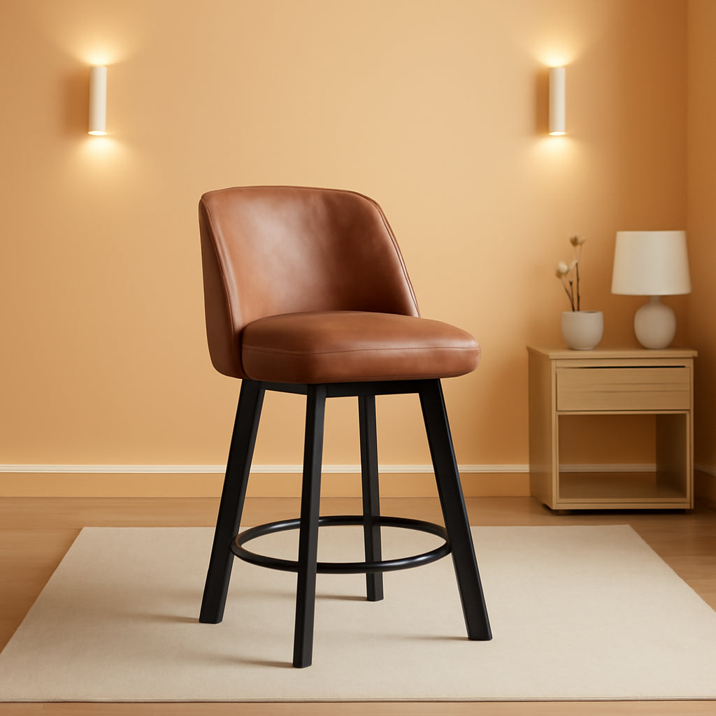 Set of 3 26 Inch Counter Height Bar Stools Swivel Wood Legs