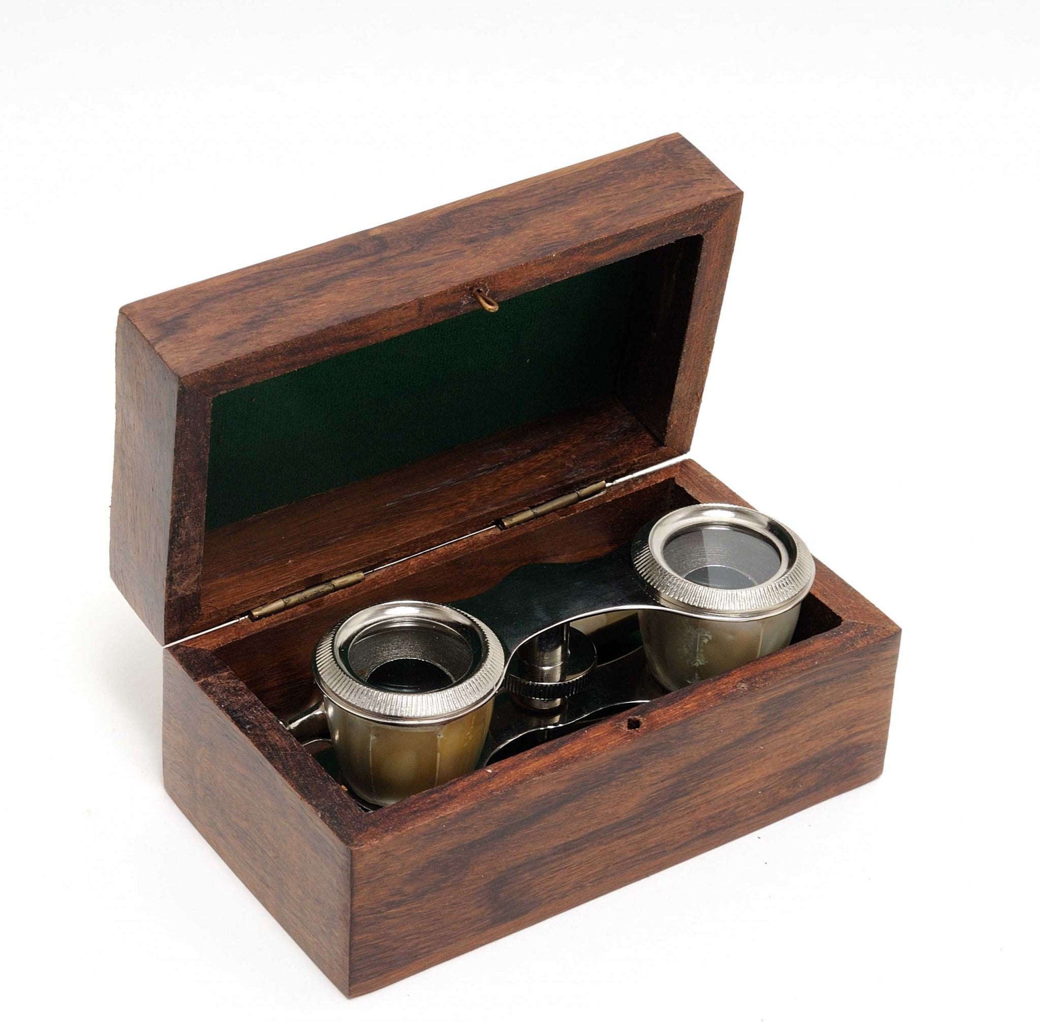 Elegant Mother Of Pearl Opera Glasses In Wood Storage Box-3