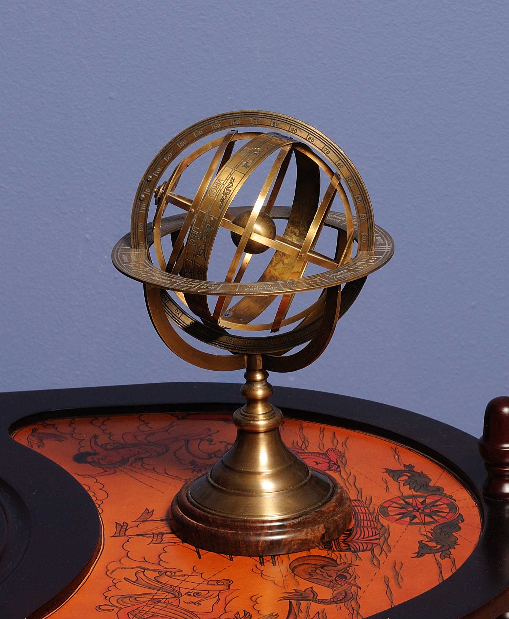 7" X 7" X 11.5" Armillary Sphere On Wood Base-4