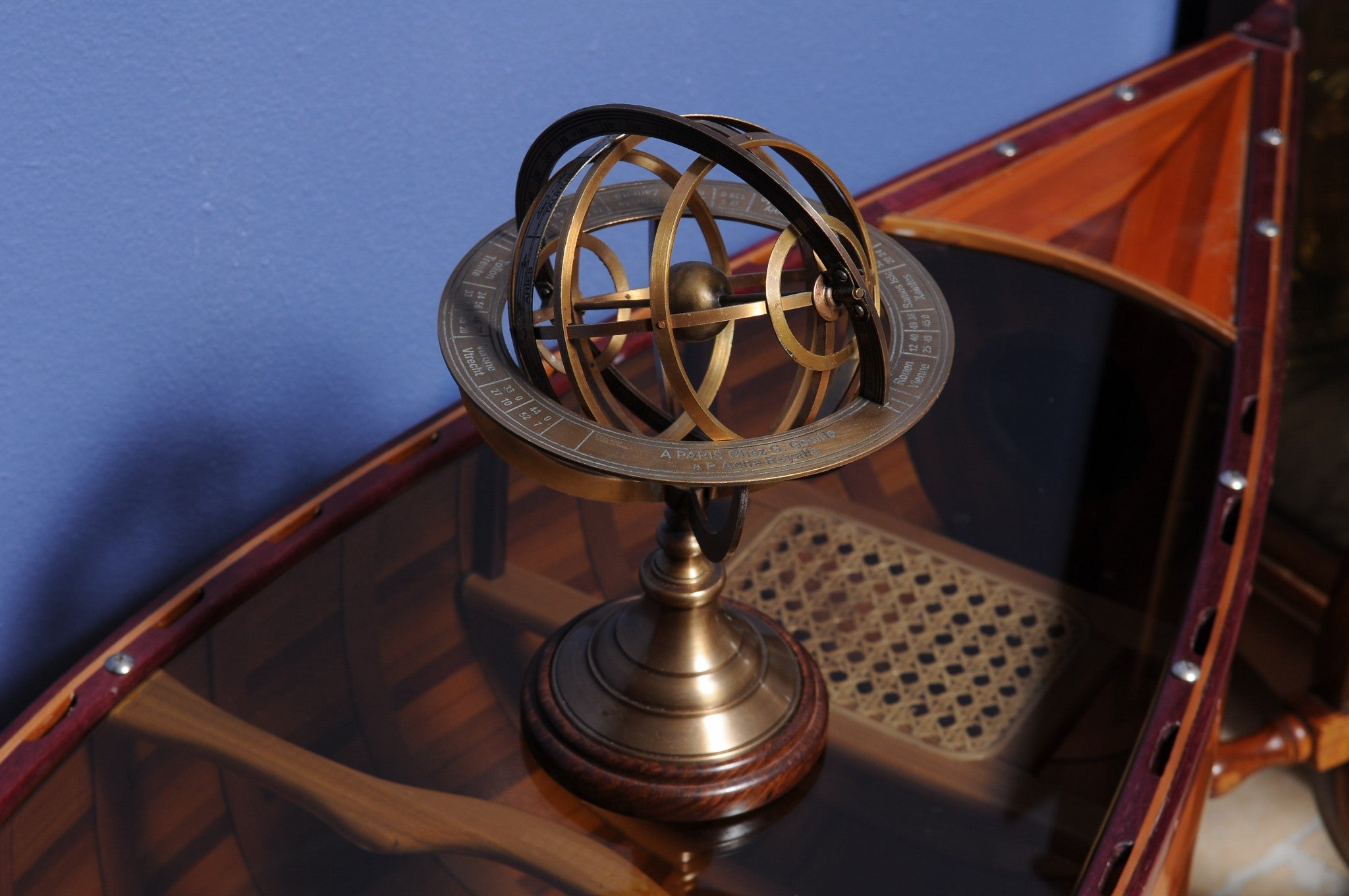 7" X 7" X 11.5" Armillary Sphere On Wood Base-5