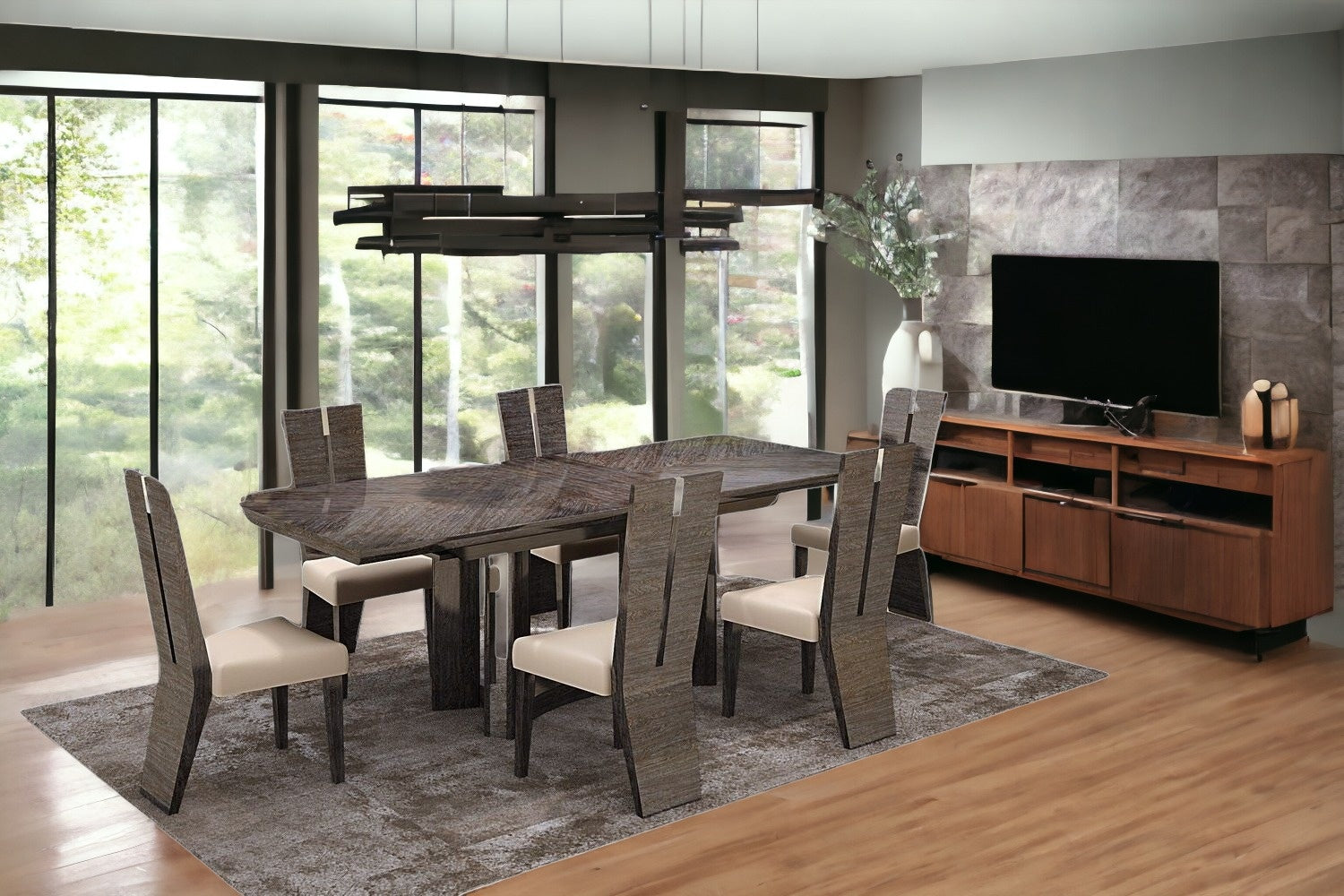 Seven Piece Gray Dining Set with Six Chairs-1