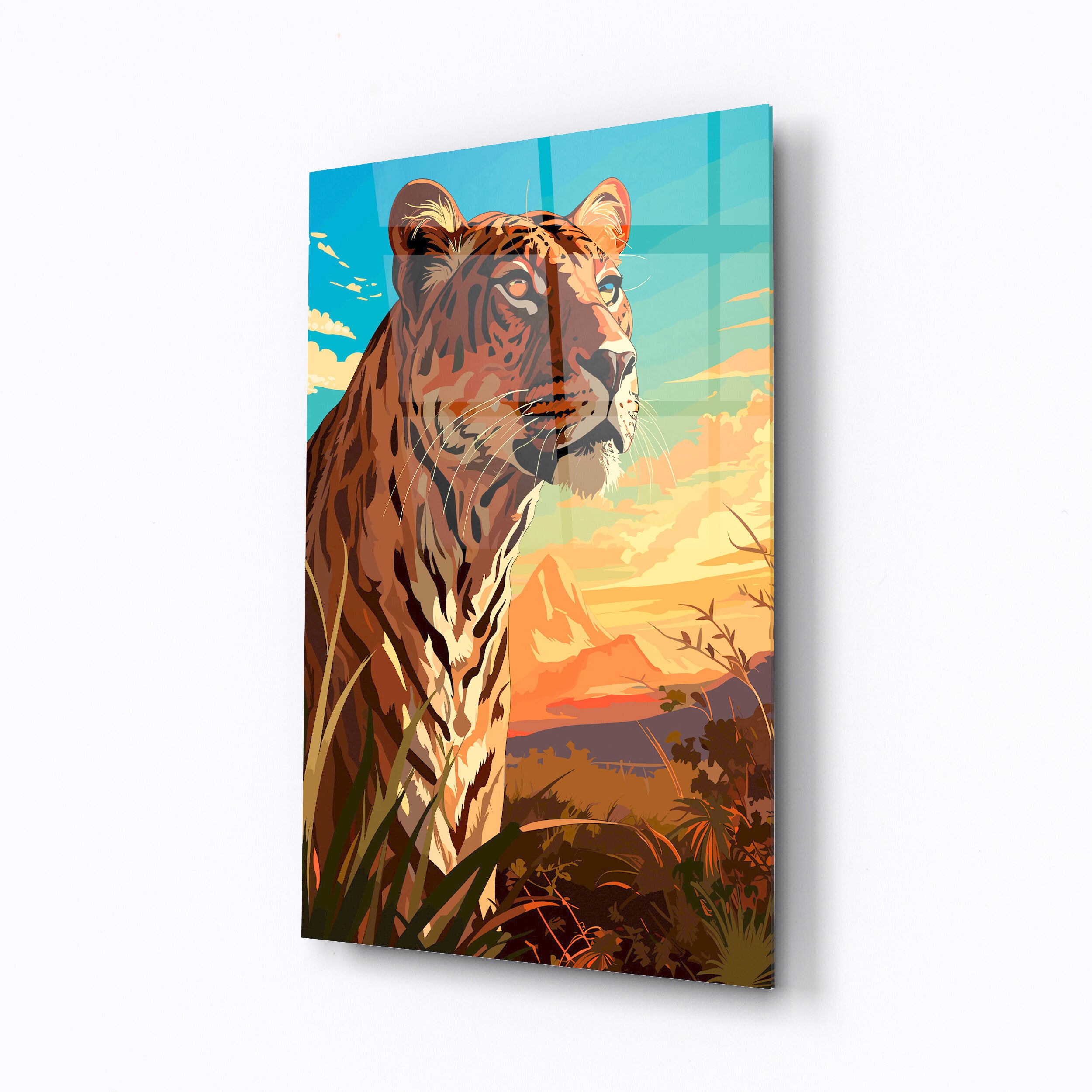 Tempered glass wall art Tiger in the desert-0