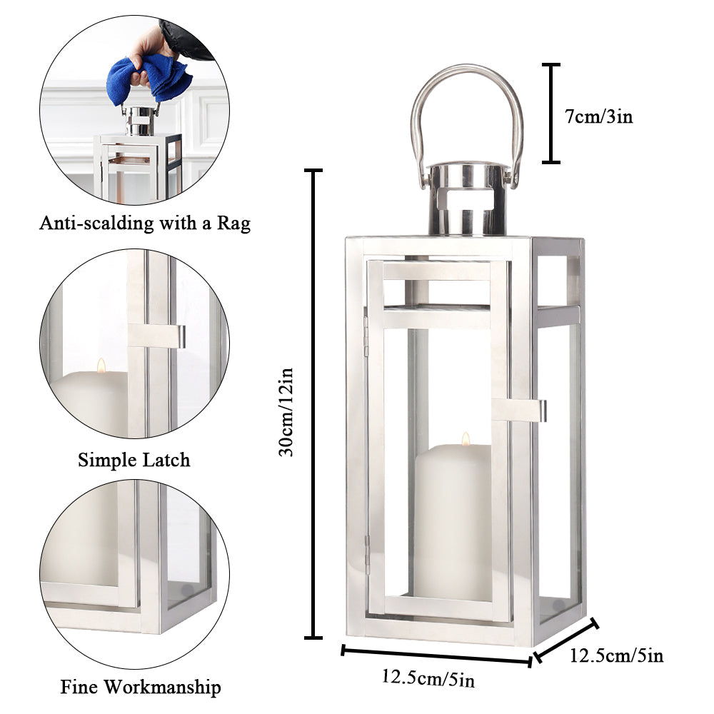 12'' High Metal Decorative Candle Lantern (Silver)-3