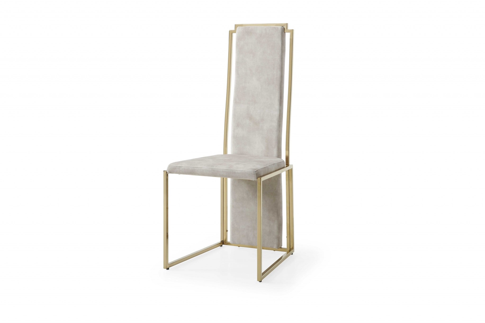 Set Of 2 Ultra Modern Beige Suede And Gold Dining Chairs-0