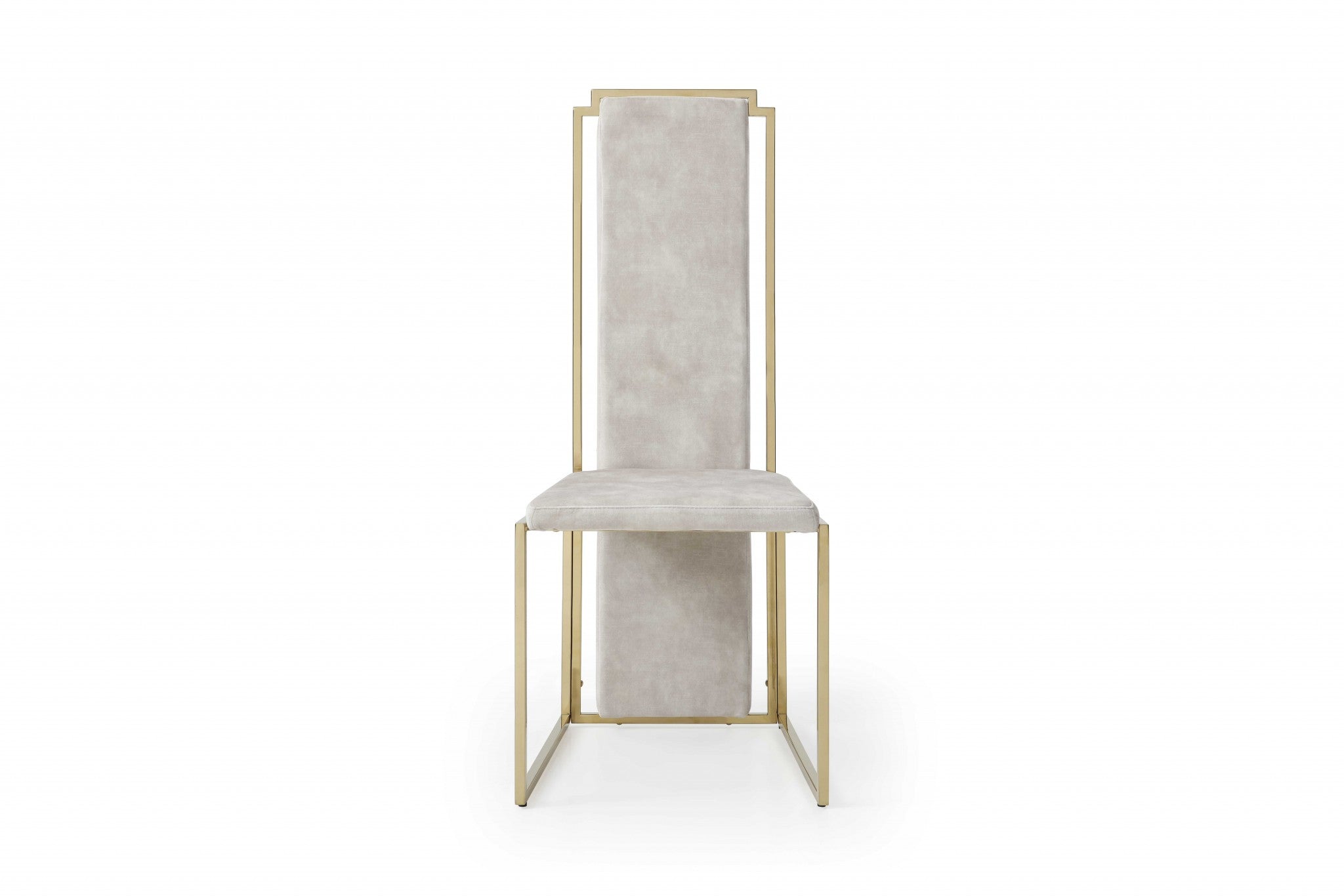 Set Of 2 Ultra Modern Beige Suede And Gold Dining Chairs-1