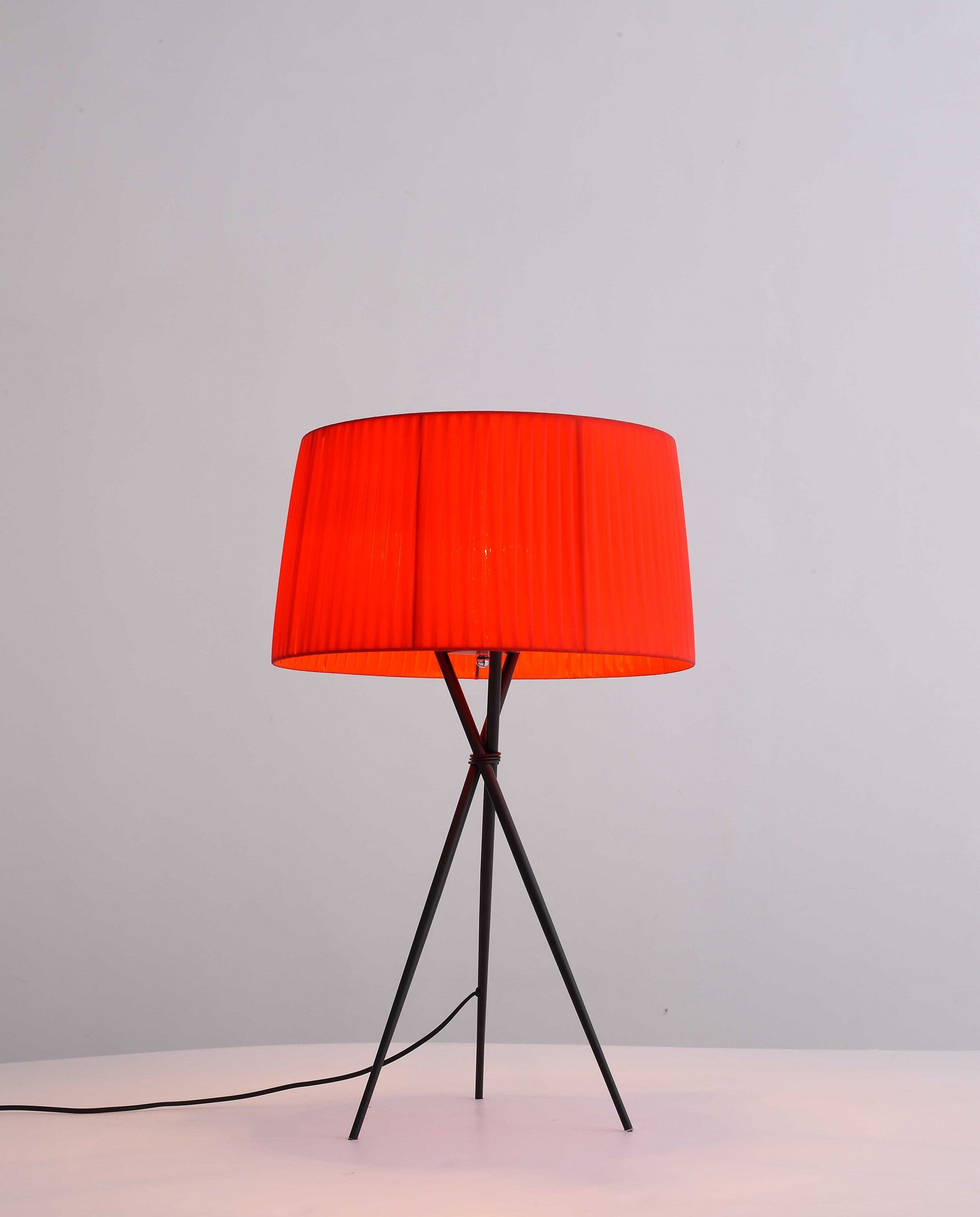 30" Black Metal Tripod Tripod Lamp Table Lamp With Red Empire Shade-5