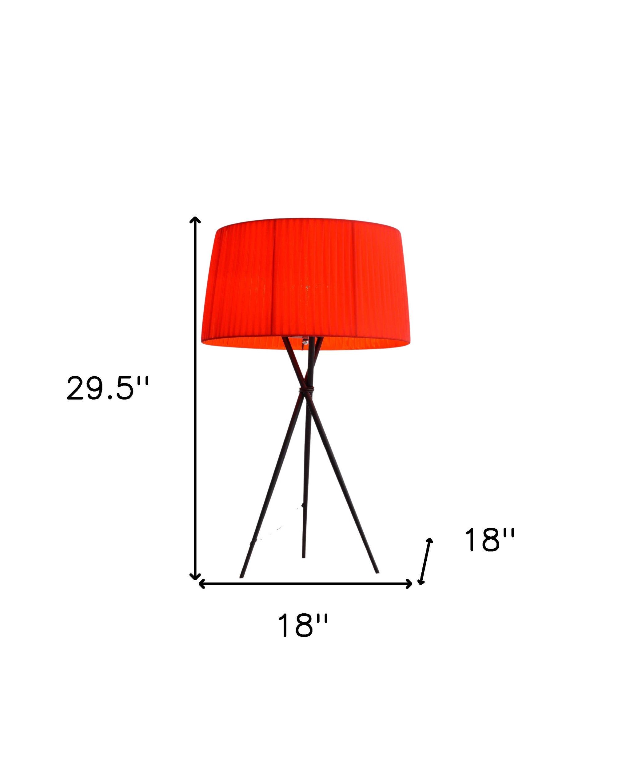 30" Black Metal Tripod Tripod Lamp Table Lamp With Red Empire Shade-7