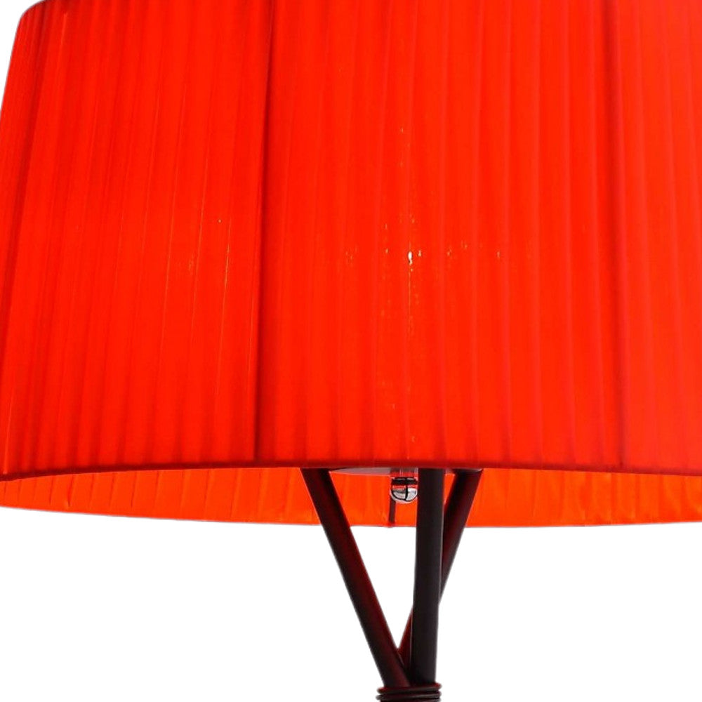 30" Black Metal Tripod Tripod Lamp Table Lamp With Red Empire Shade-3