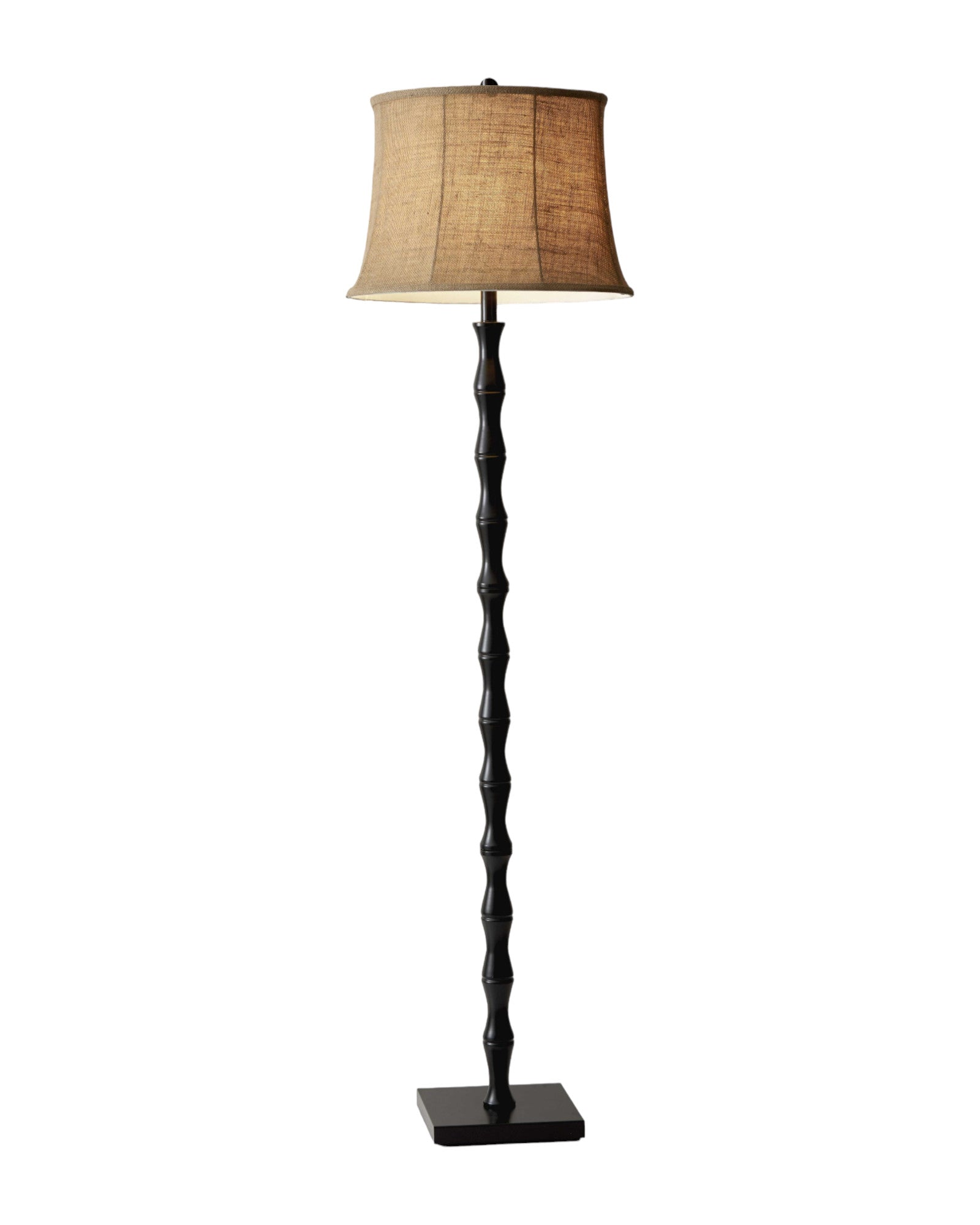 62" Black Textured Pole Floor Lamp With Beige Burlap Shade-1