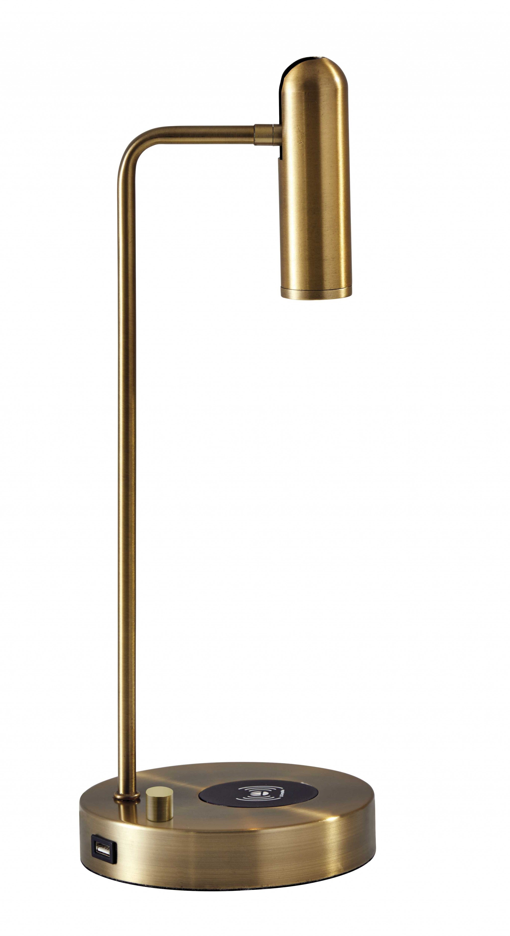 17" Brass Metal LED Desk Lamp With USB And Wireless Charging-2