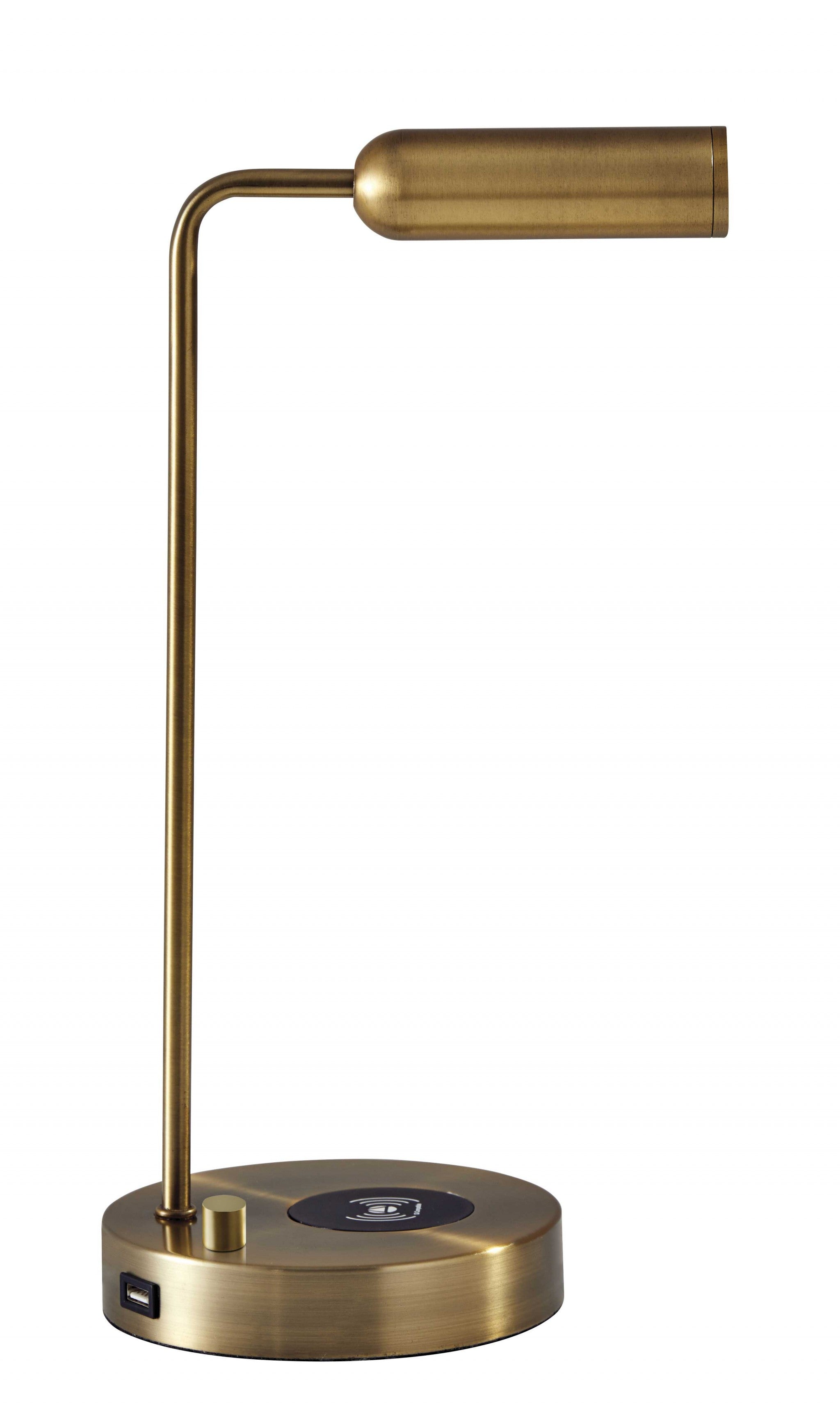 17" Brass Metal LED Desk Lamp With USB And Wireless Charging-4