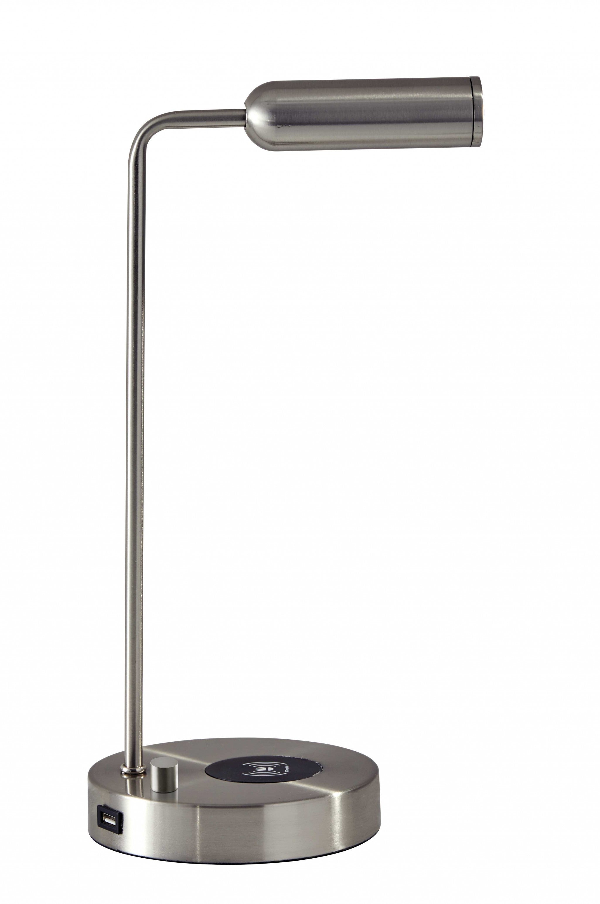 17" Silver Desk Lamp with USB and Wireless Charging-2