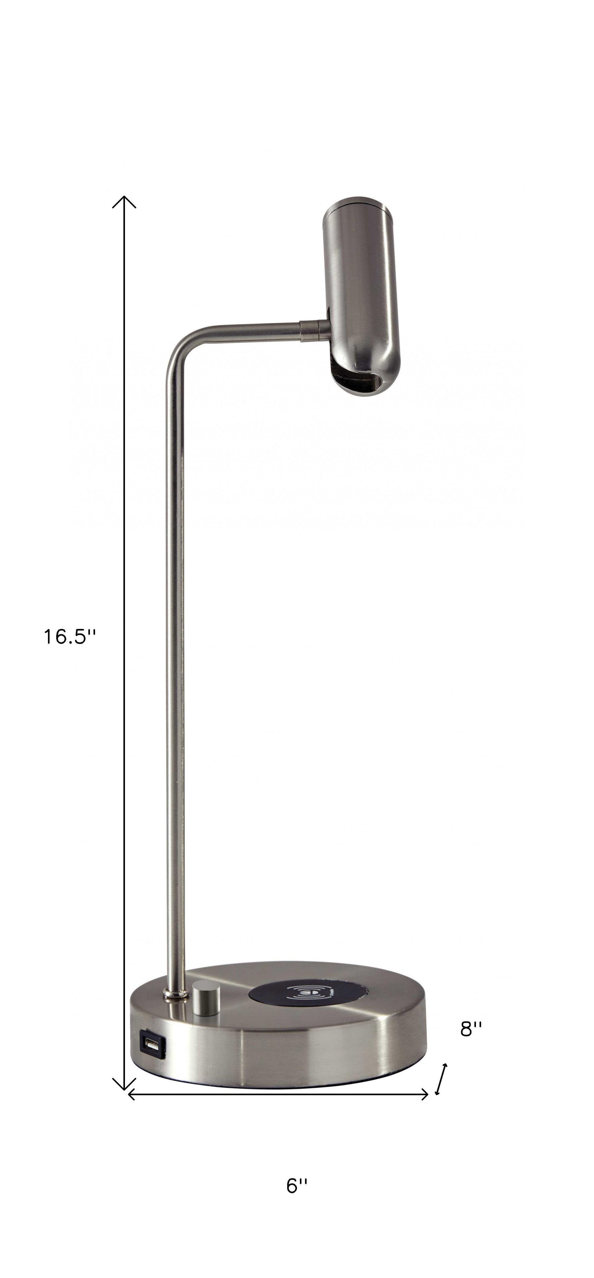 17" Silver Desk Lamp with USB and Wireless Charging-6