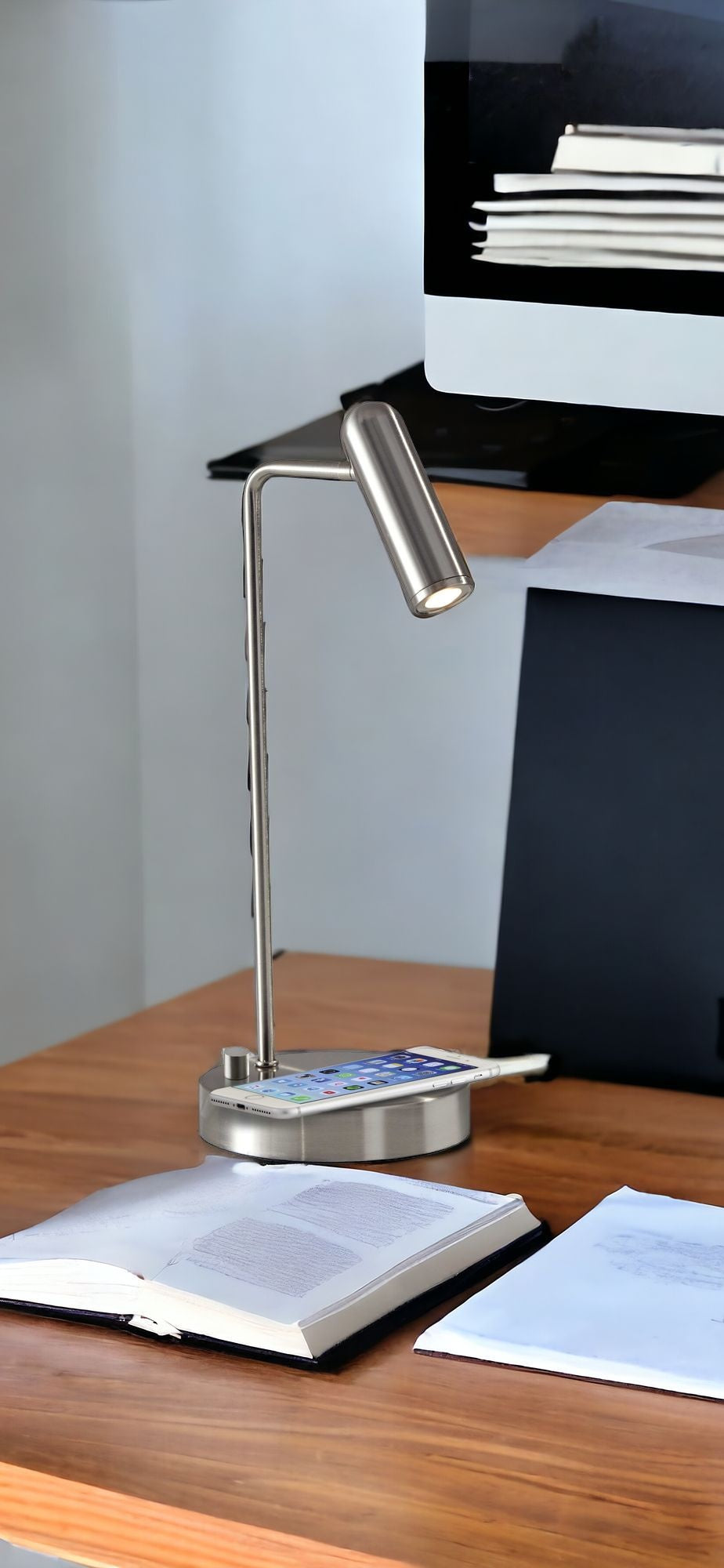 17" Silver Desk Lamp with USB and Wireless Charging-1