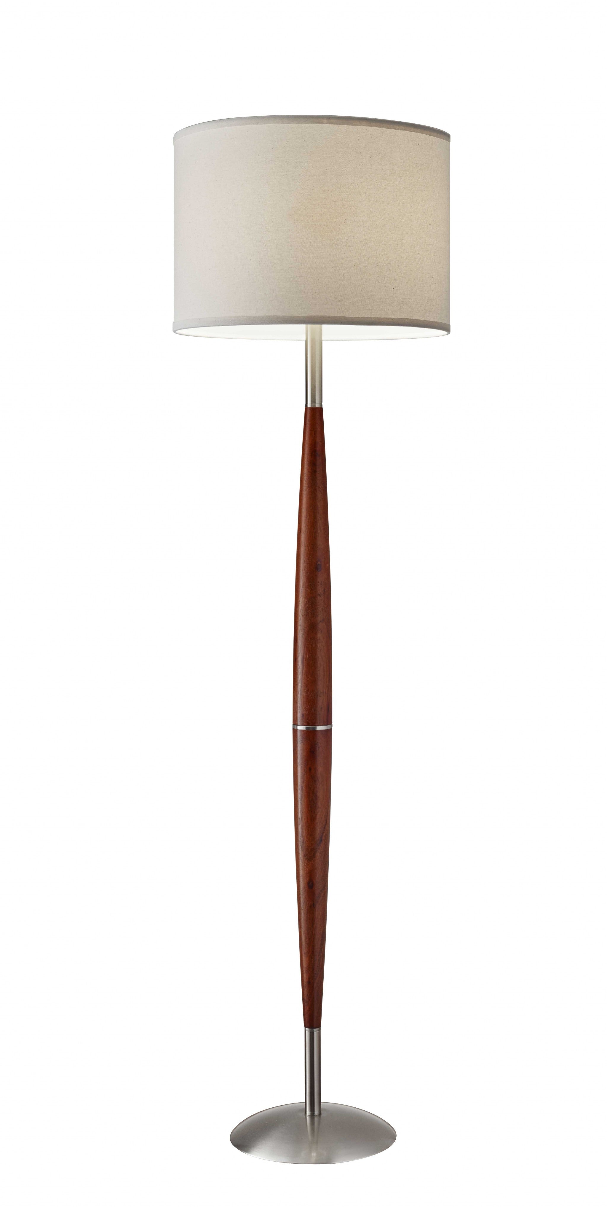 61" Solid Wood Traditional Shaped Floor Lamp With White Drum Shade-0