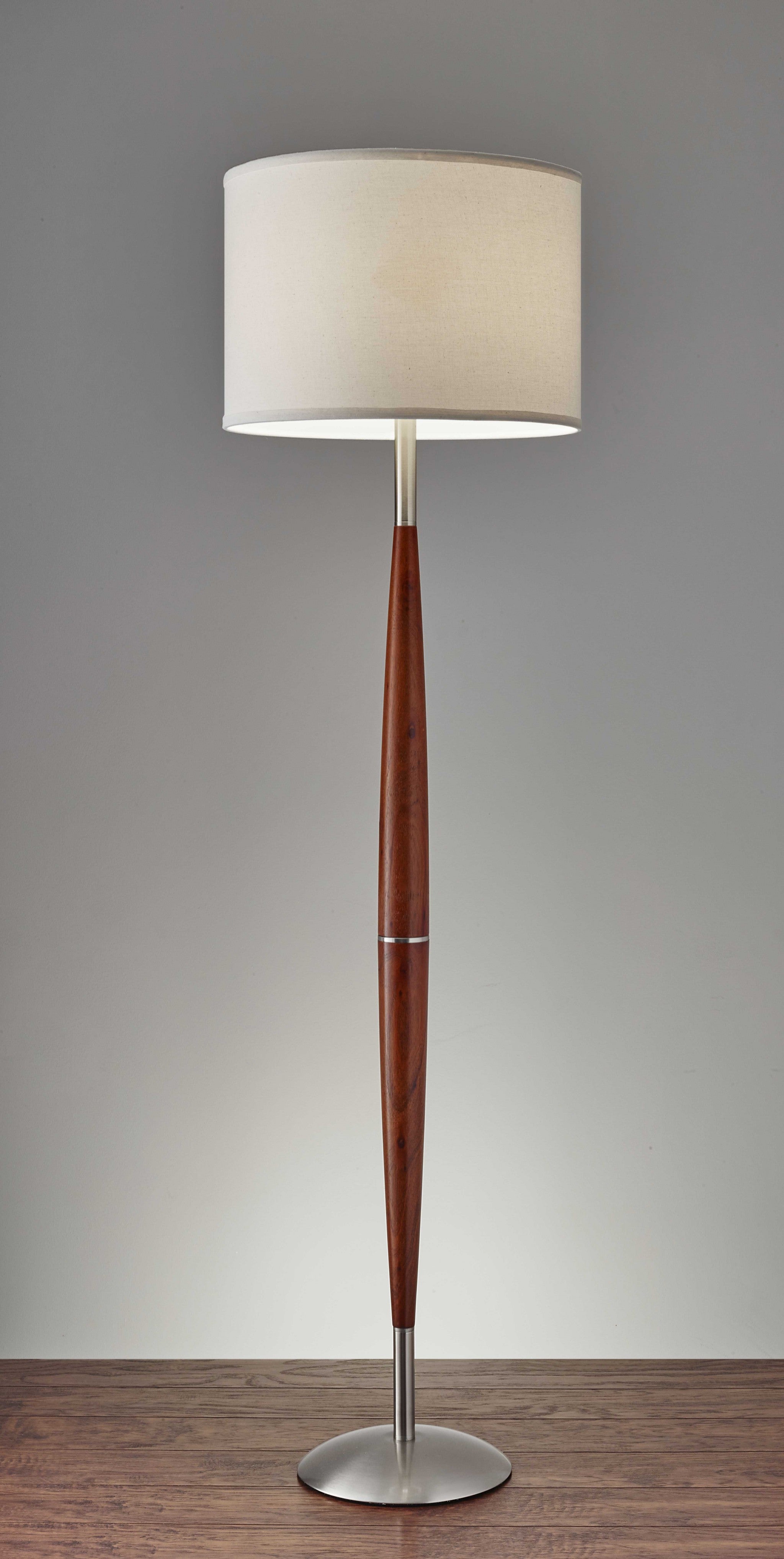 61" Solid Wood Traditional Shaped Floor Lamp With White Drum Shade-6