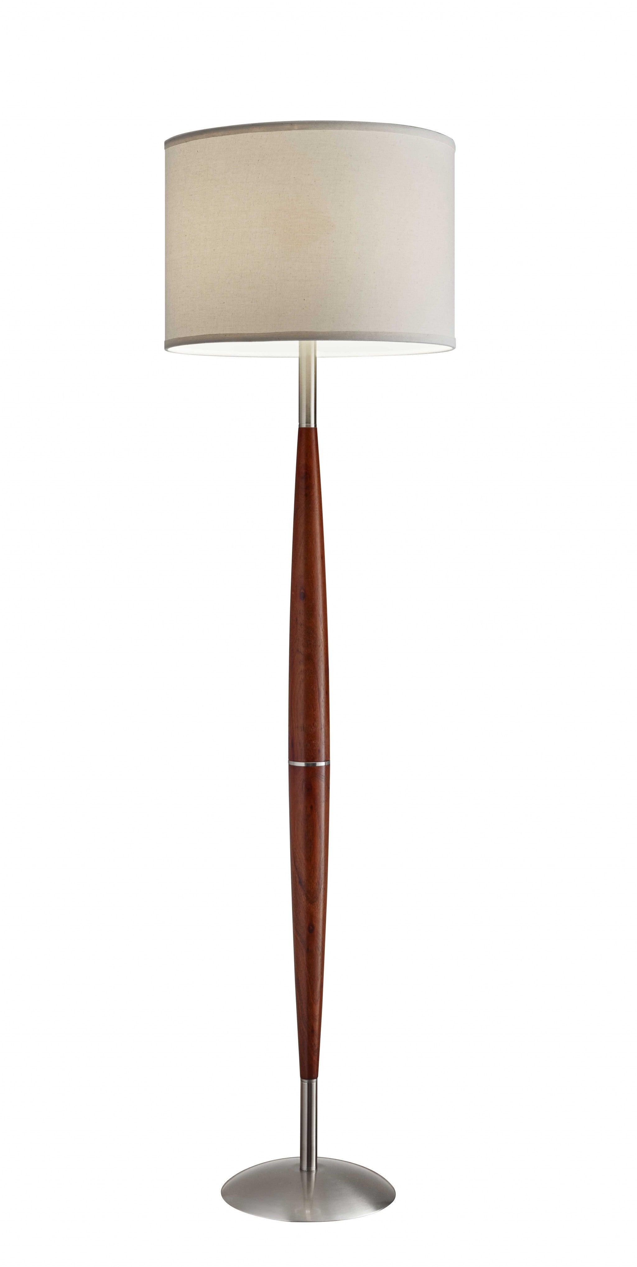 61" Solid Wood Traditional Shaped Floor Lamp With White Drum Shade-1