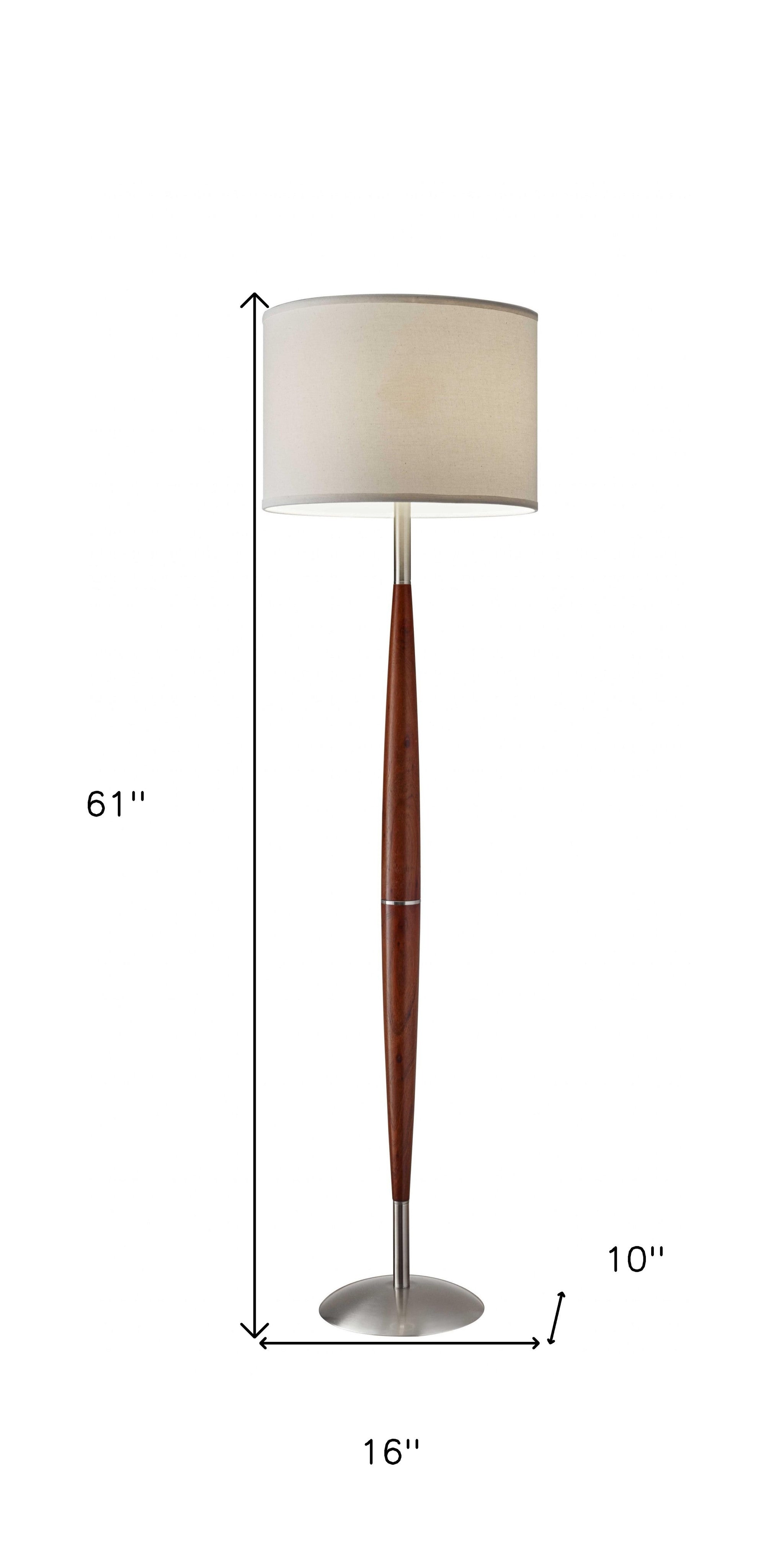 61" Solid Wood Traditional Shaped Floor Lamp With White Drum Shade-7