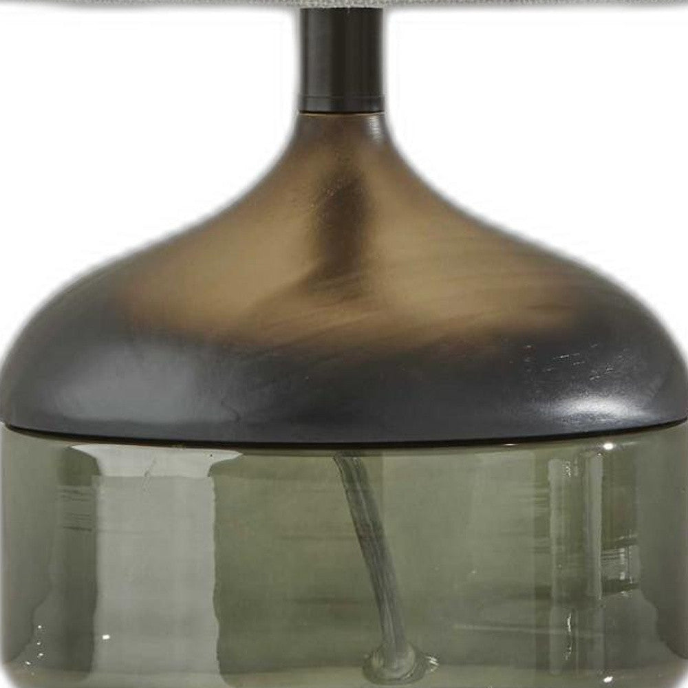 Petite Black Wood Smoked Glass Base With Lightly Textured Round Shade Table Lamp-6