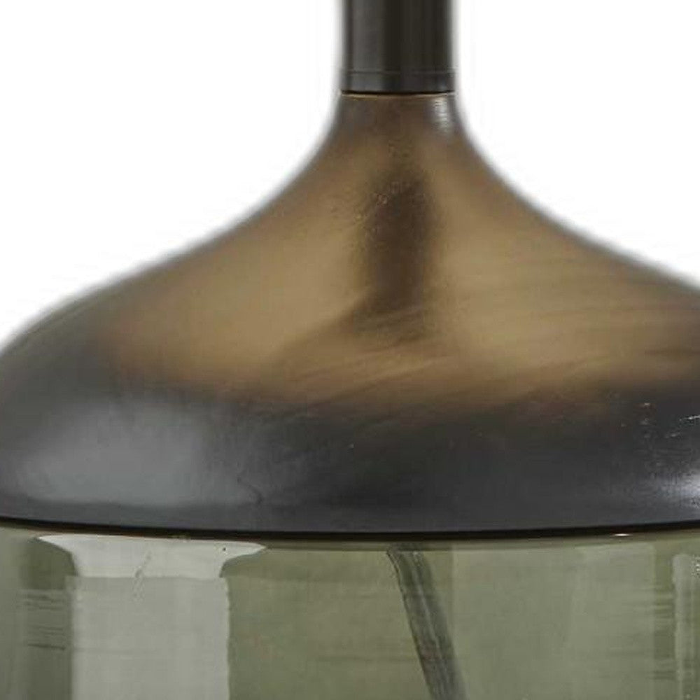 Petite Black Wood Smoked Glass Base With Lightly Textured Round Shade Table Lamp-3