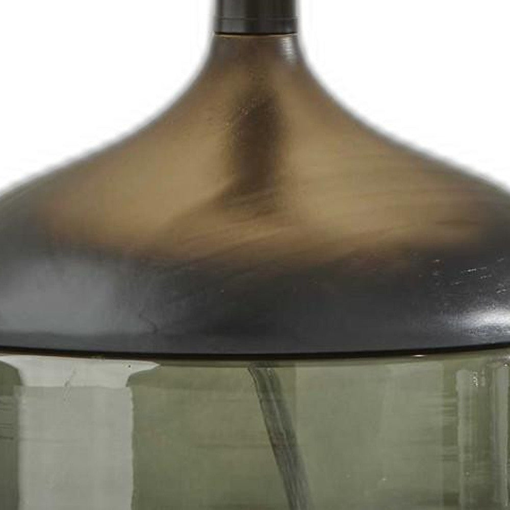 Petite Black Wood Smoked Glass Base With Lightly Textured Round Shade Table Lamp-4